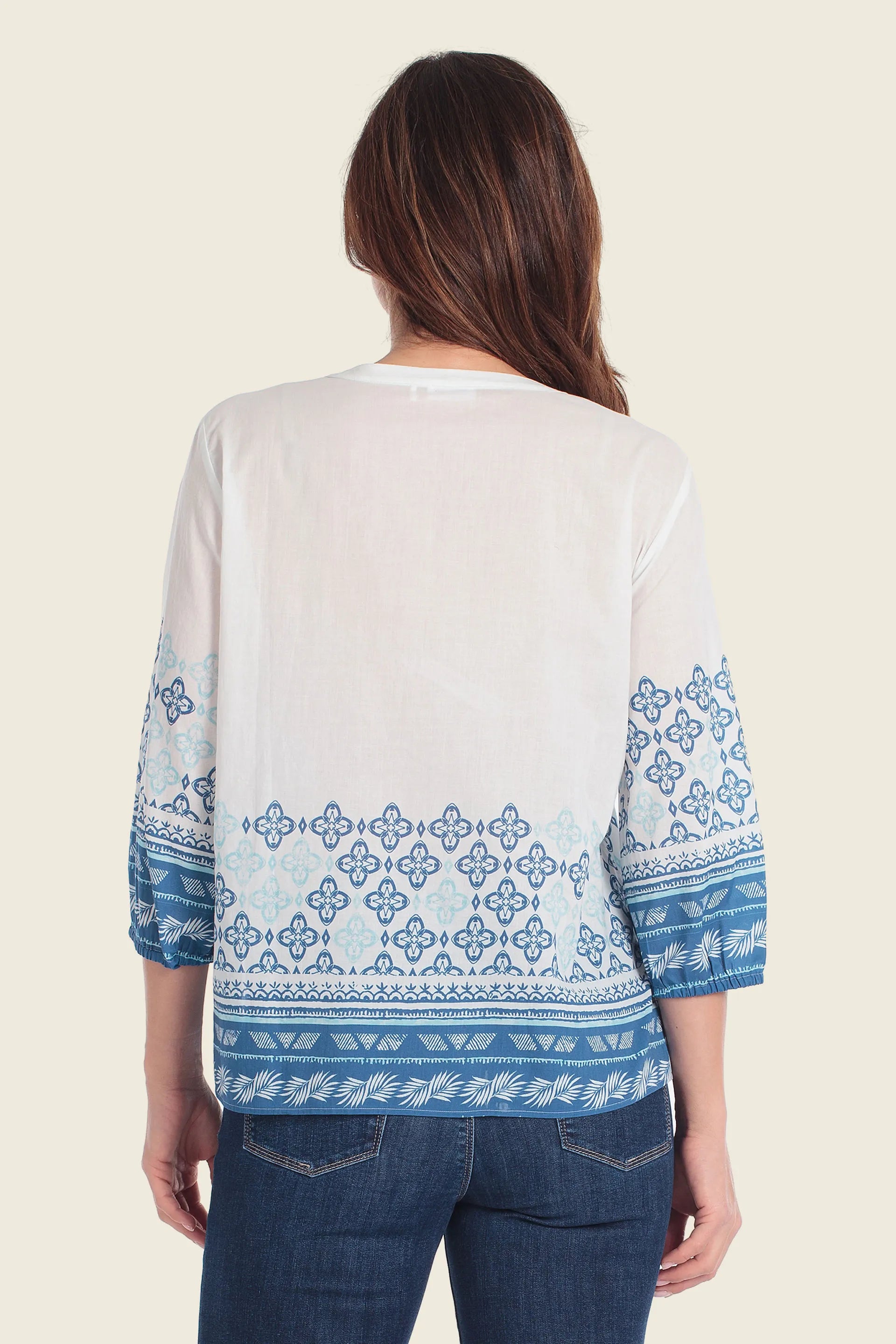 Gerry Weber White Cobalt Panneax Print 0 White and Blue Printed Blouse SKU: N61064_660 Image 02