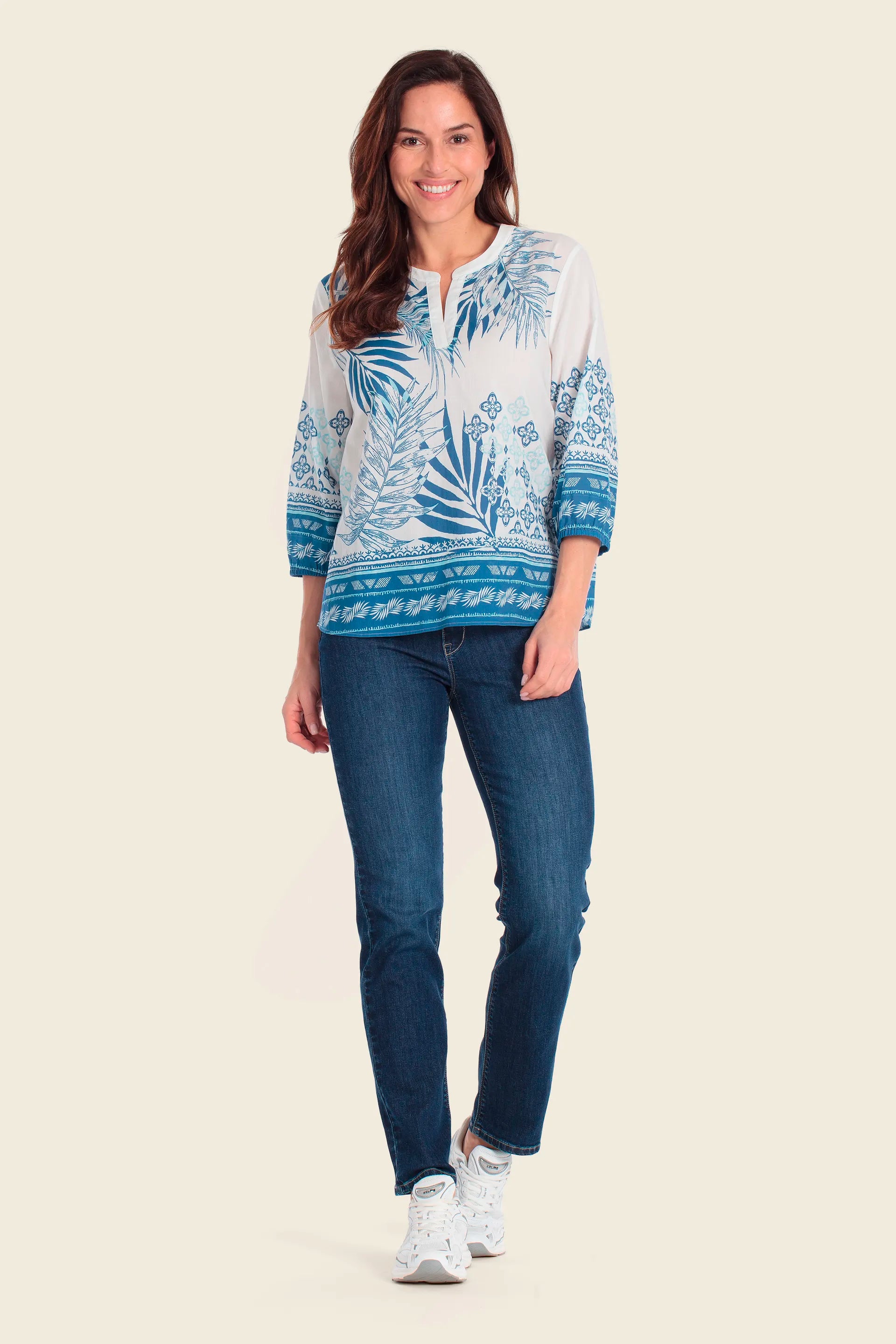 Gerry Weber White Cobalt Panneax Print 0 White and Blue Printed Blouse SKU: N61064_660 Image 03