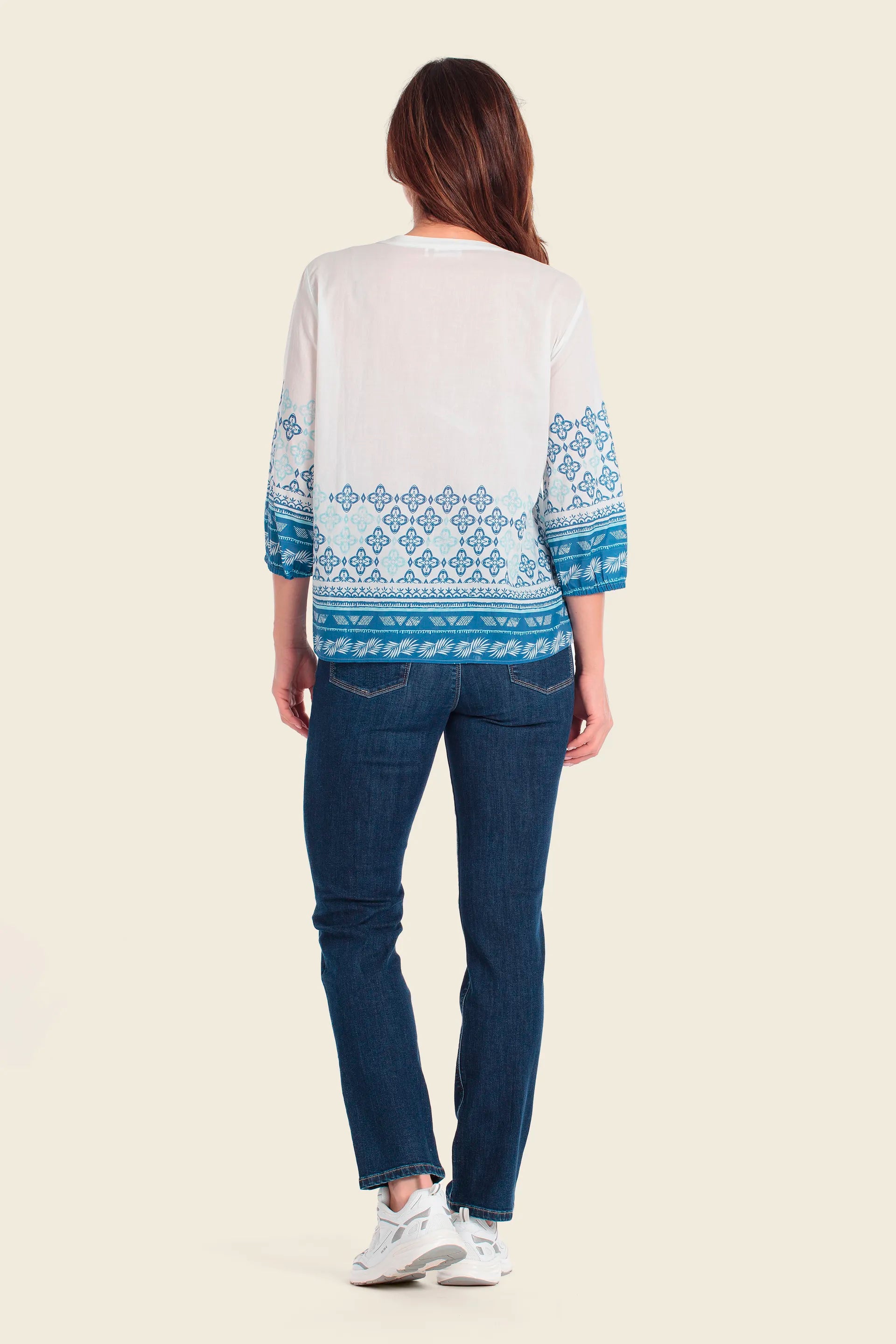 Gerry Weber White Cobalt Panneax Print 0 White and Blue Printed Blouse SKU: N61064_660 Image 04