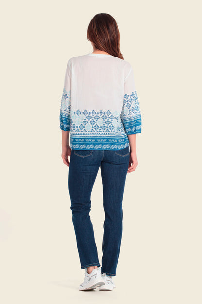 Gerry Weber White Cobalt Panneax Print 0 White and Blue Printed Blouse SKU: N61064_660 Image 04