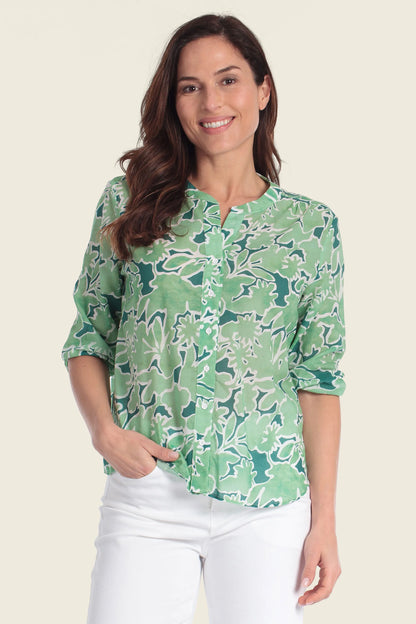 Gerry Weber Green Flower Print 0 Long Sleeve Printed Blouse SKU: N61065_613 Image 01