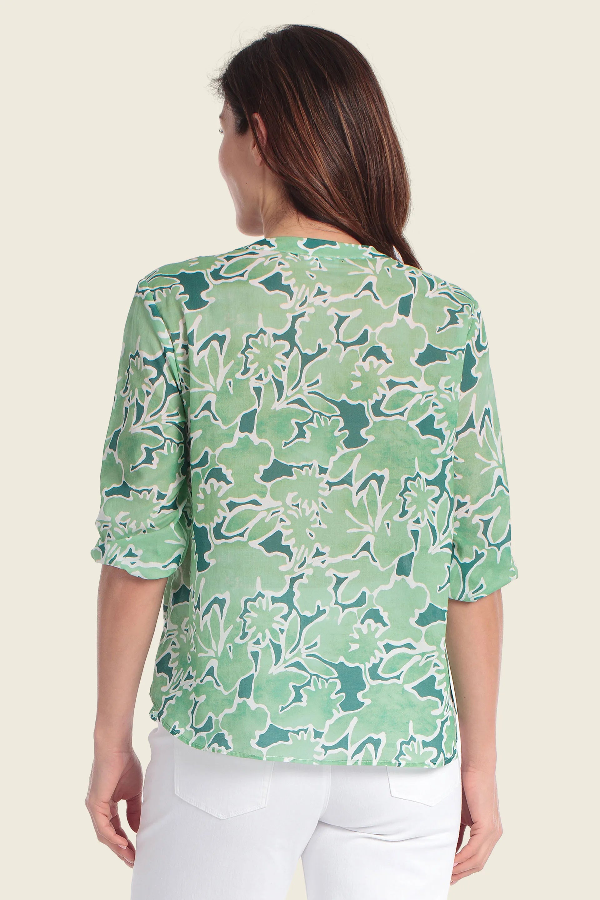 Gerry Weber Green Flower Print 0 Long Sleeve Printed Blouse SKU: N61065_613 Image 02