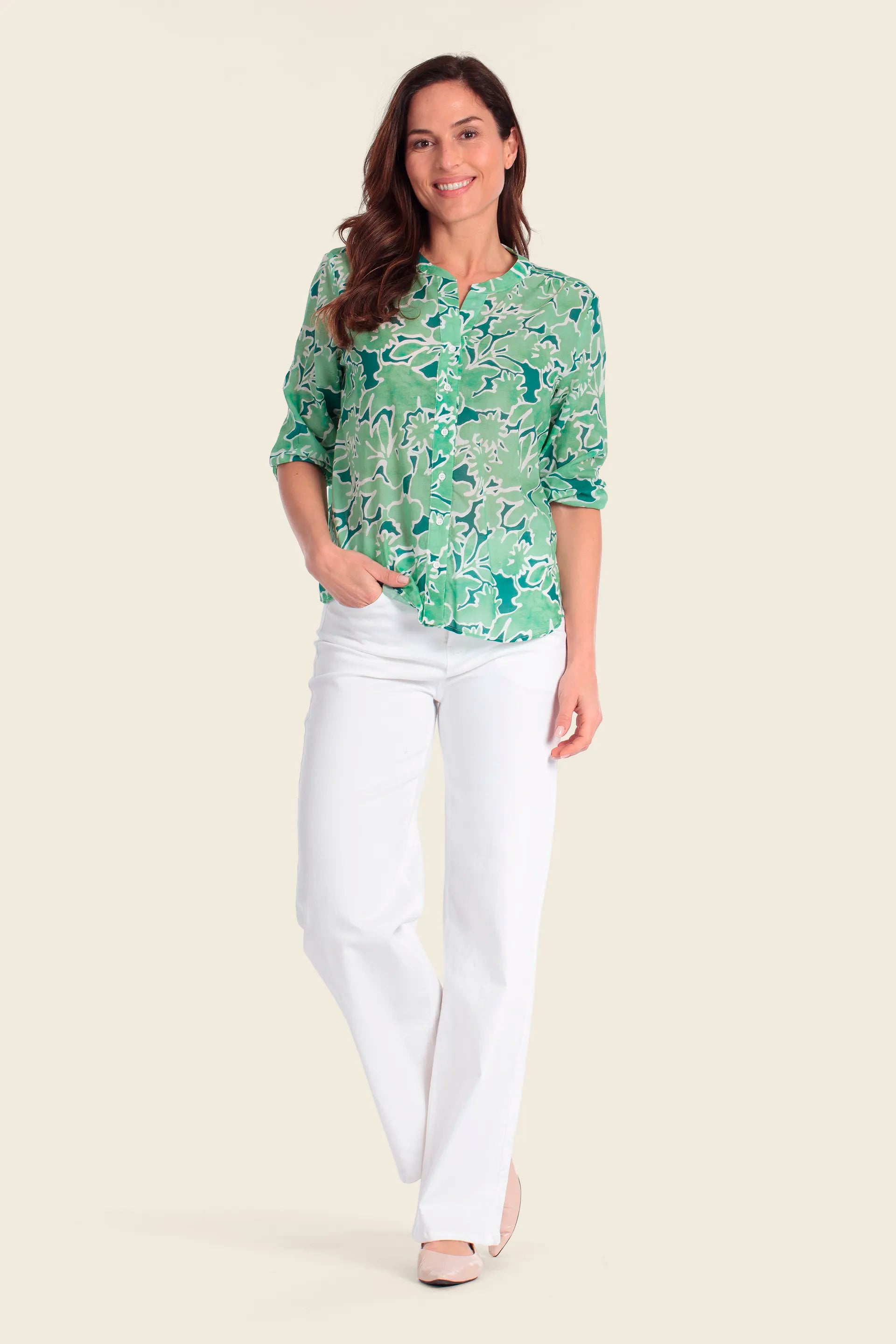 Gerry Weber Green Flower Print 0 Long Sleeve Printed Blouse SKU: N61065_613 Image 03