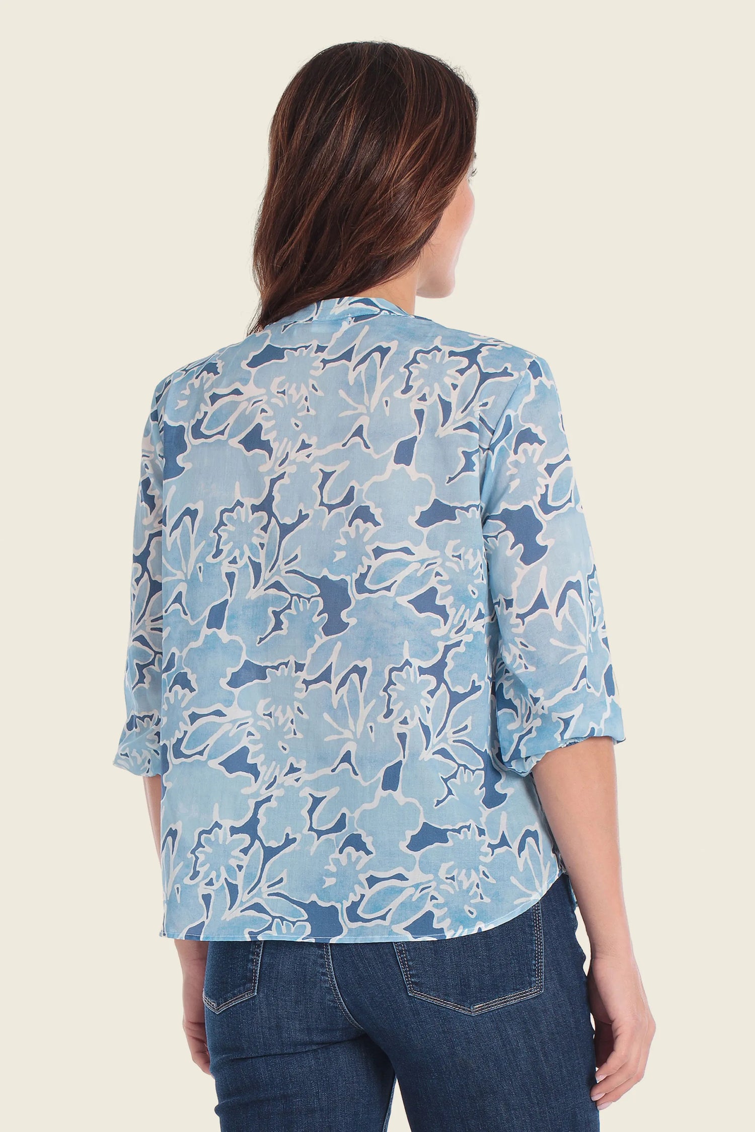 Gerry Weber Blue Flower Print 0 Long Sleeve Printed Blouse SKU: N61065_637 Image 02