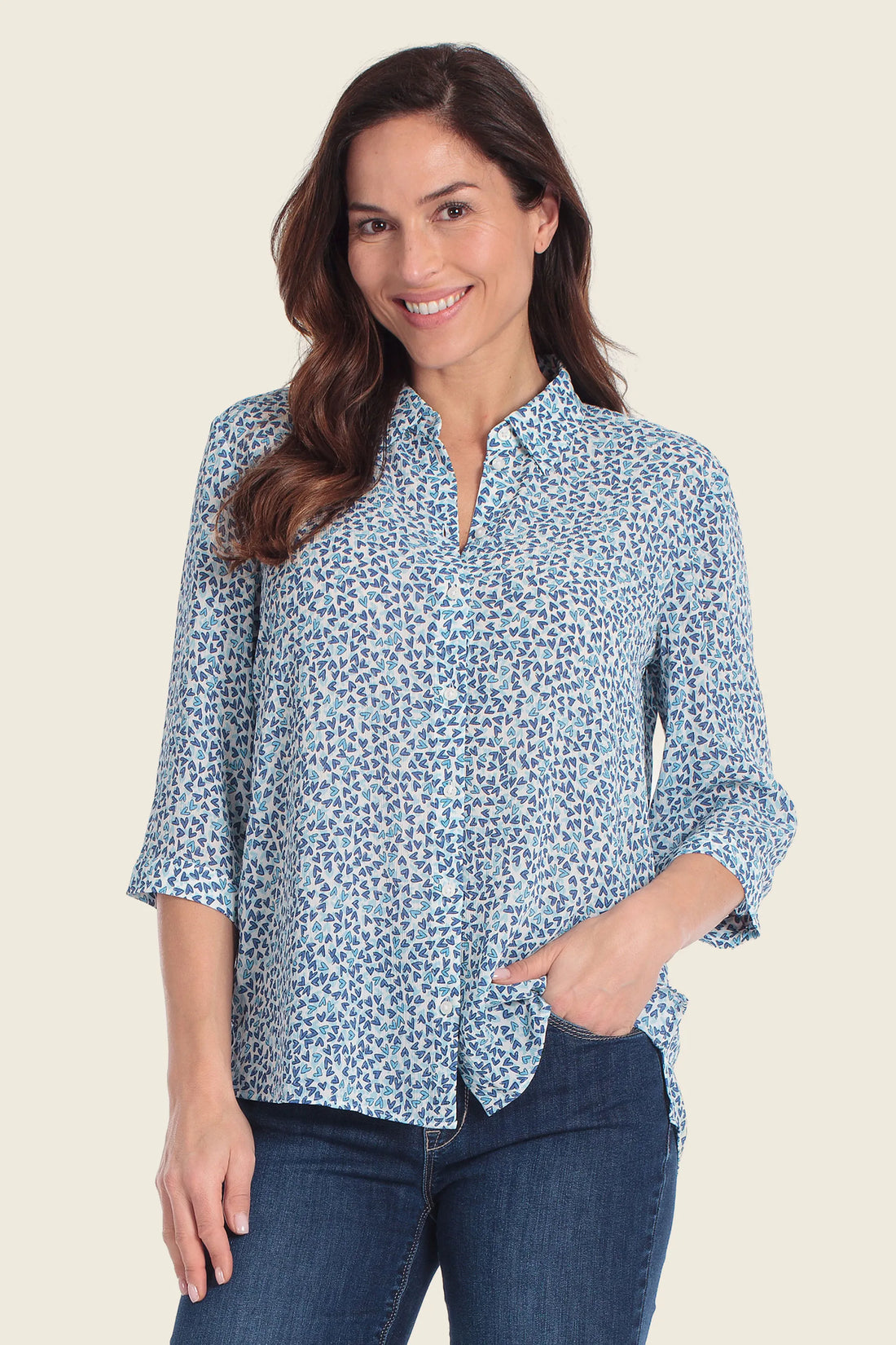 Gerry Weber Blue Heart Print Women Printed Blouse SKU: N61068_644 Image 01
