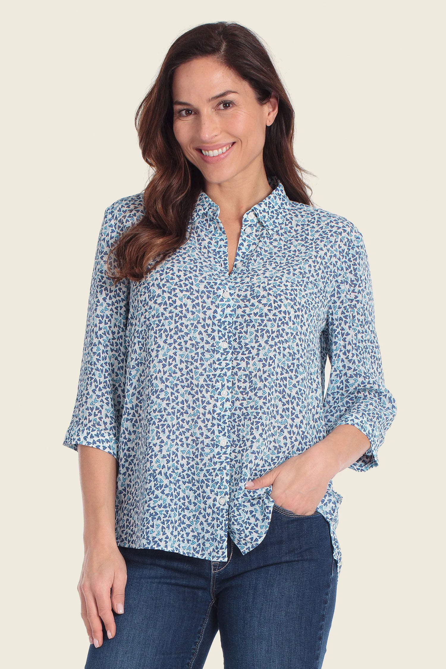Gerry Weber Blue Heart Print Women Printed Blouse SKU: N61068_644 Image 01