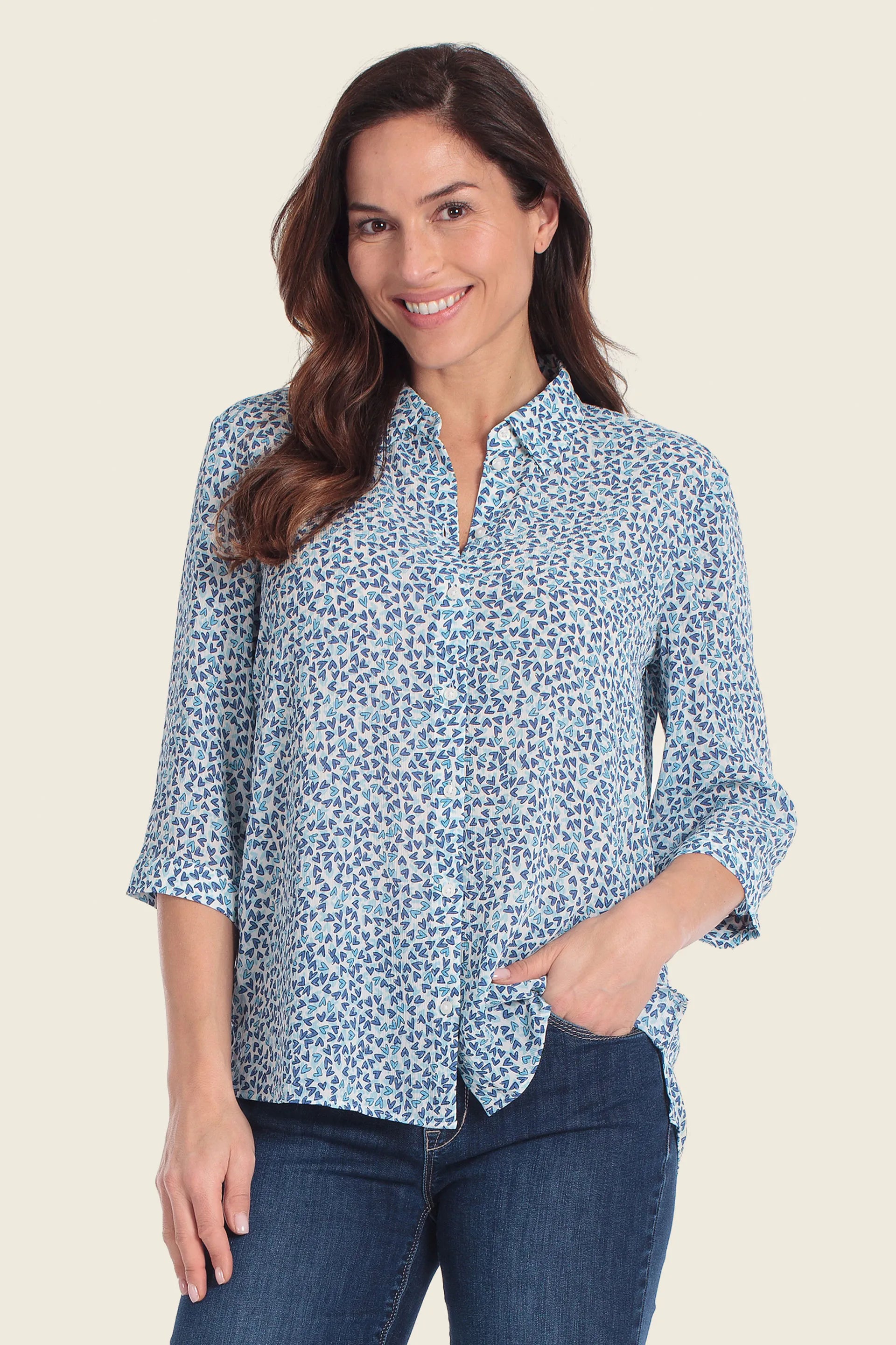 Gerry Weber Blue Heart Print Women Printed Blouse SKU: N61068_644 Image 01