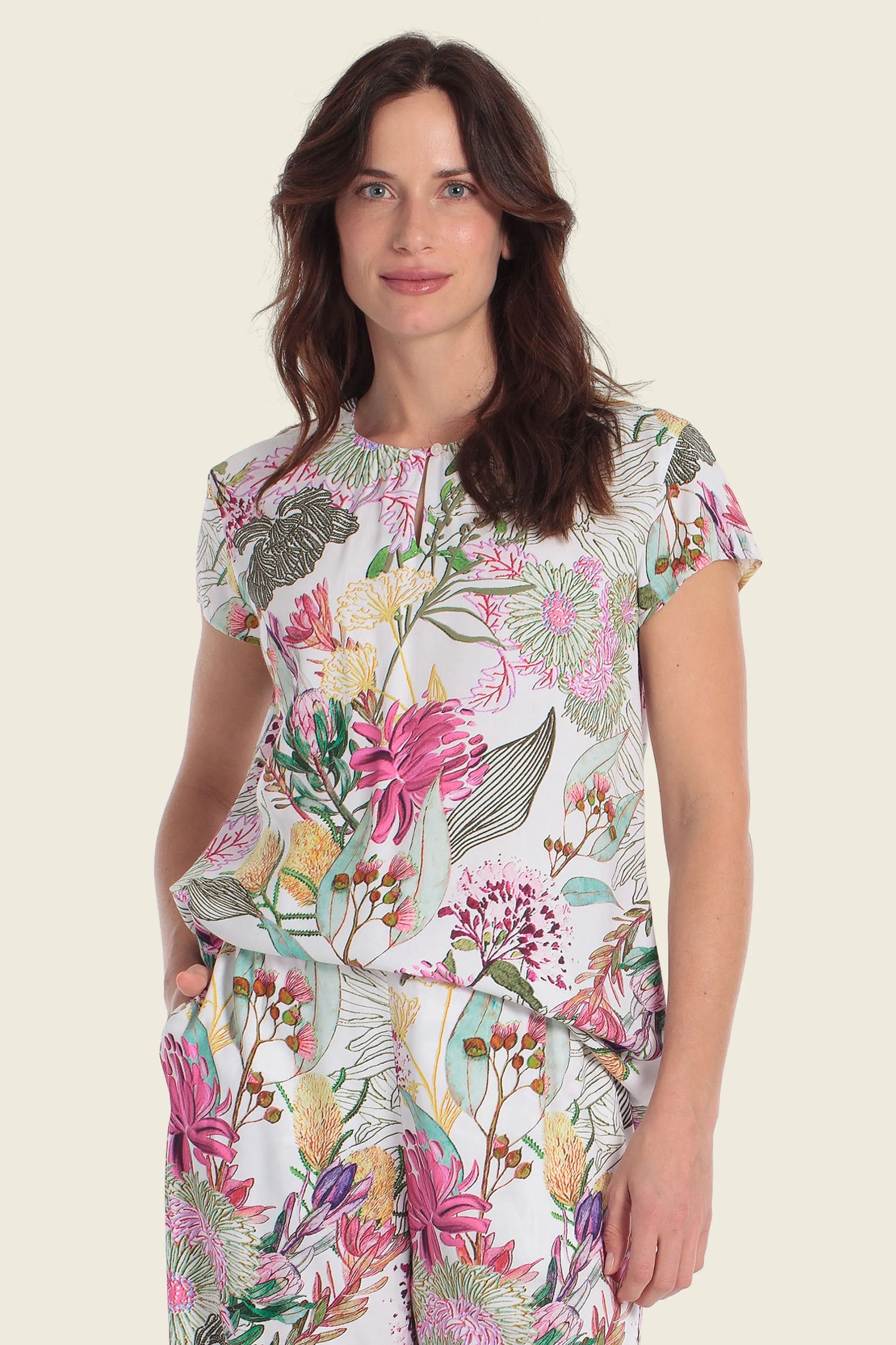 Gerry Weber Flower Print 0 Short Sleeve Printed Blouse SKU: N61083_667 Image 01