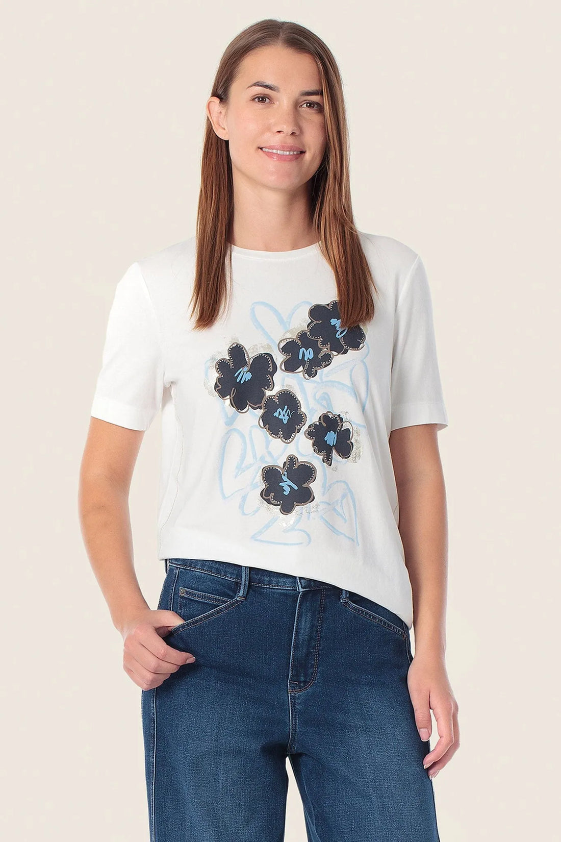 Gerry Weber White Off White Women Printed T-Shirt SKU: N61701_121 Image 01