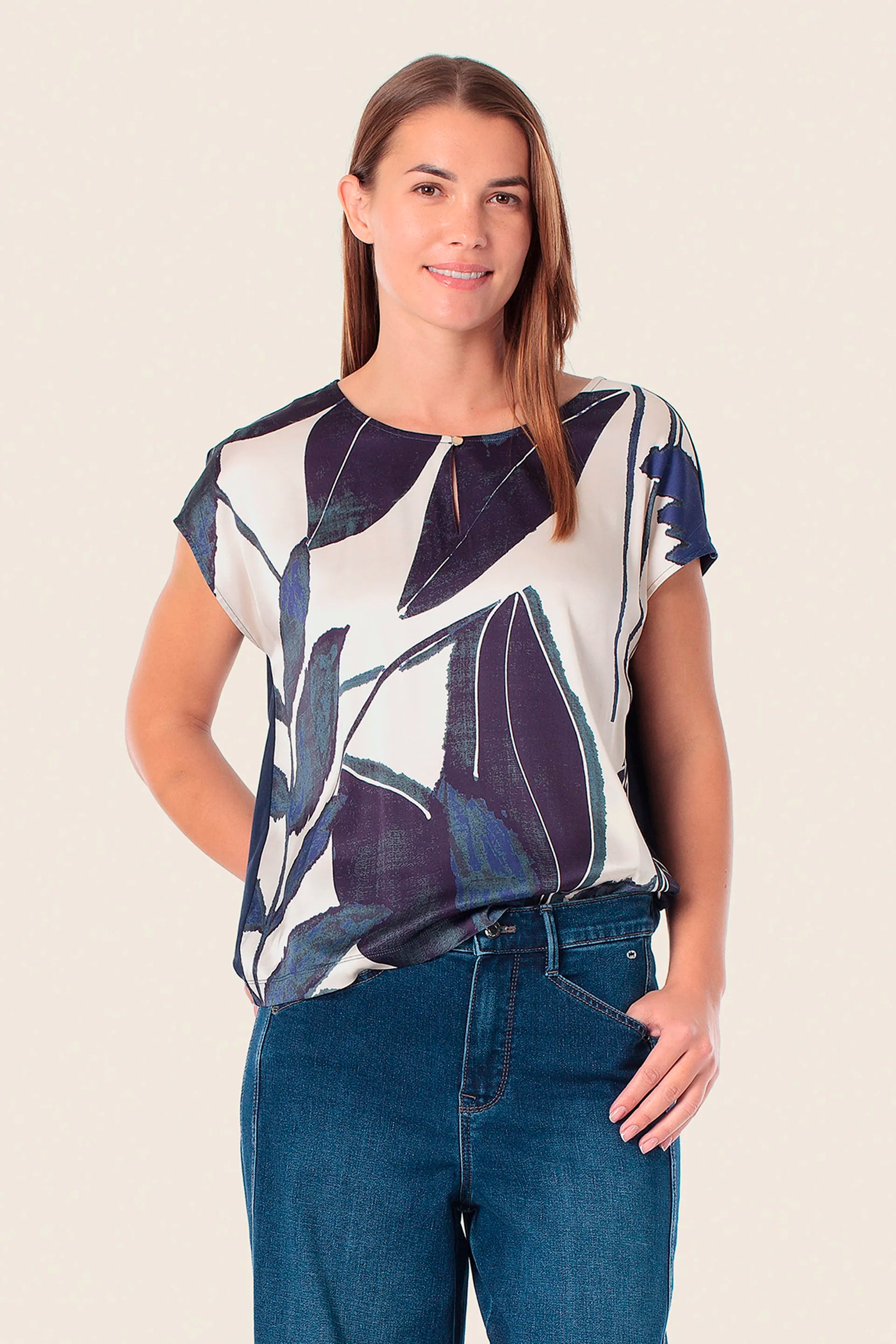 Gerry Weber Indigo 0 Patterned Short Sleeve Blouse SKU: N61704_146 Image 01