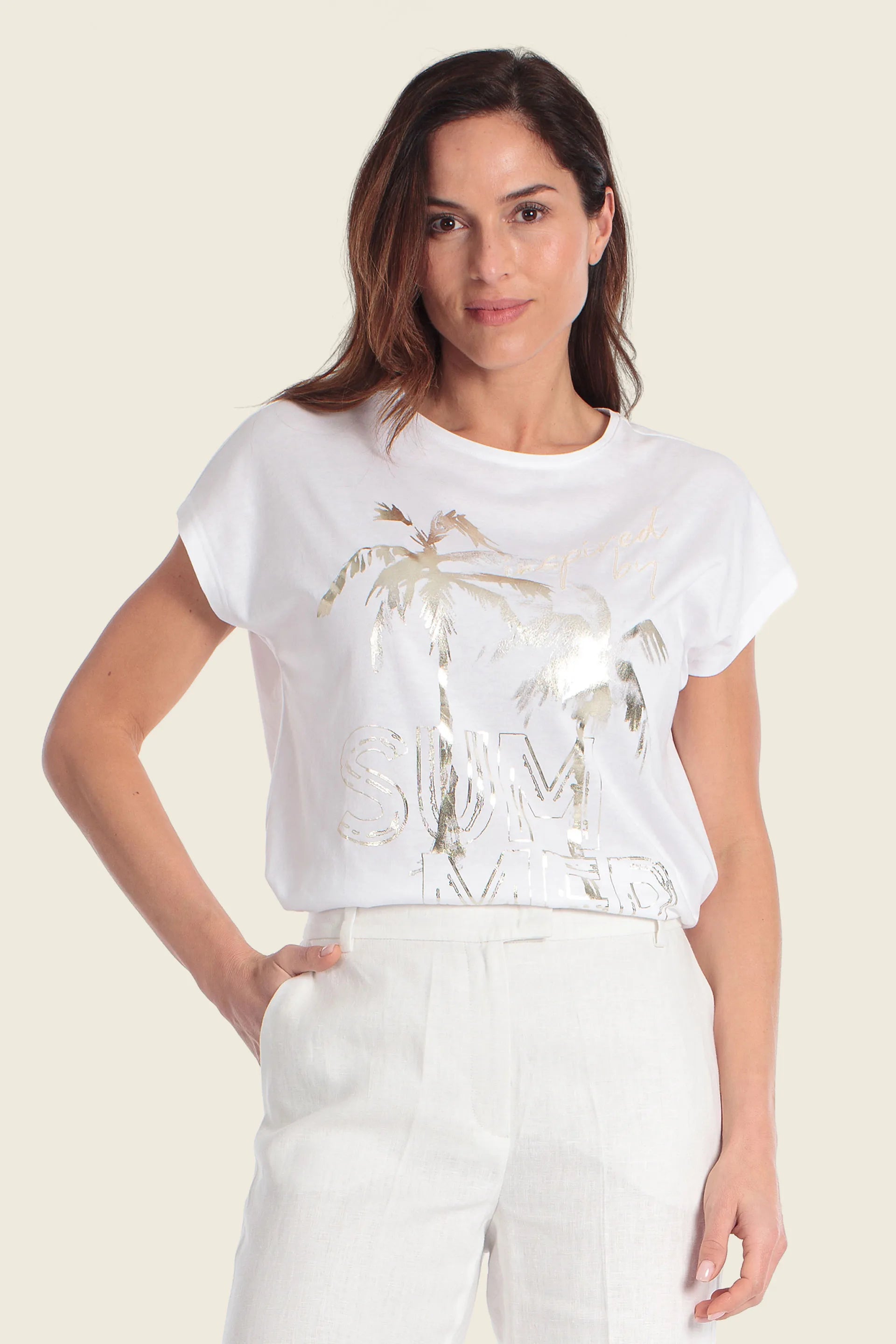 Gerry Weber White Front Print 0 White T-Shirt With Graphic Print SKU: N61743_665 Image 01