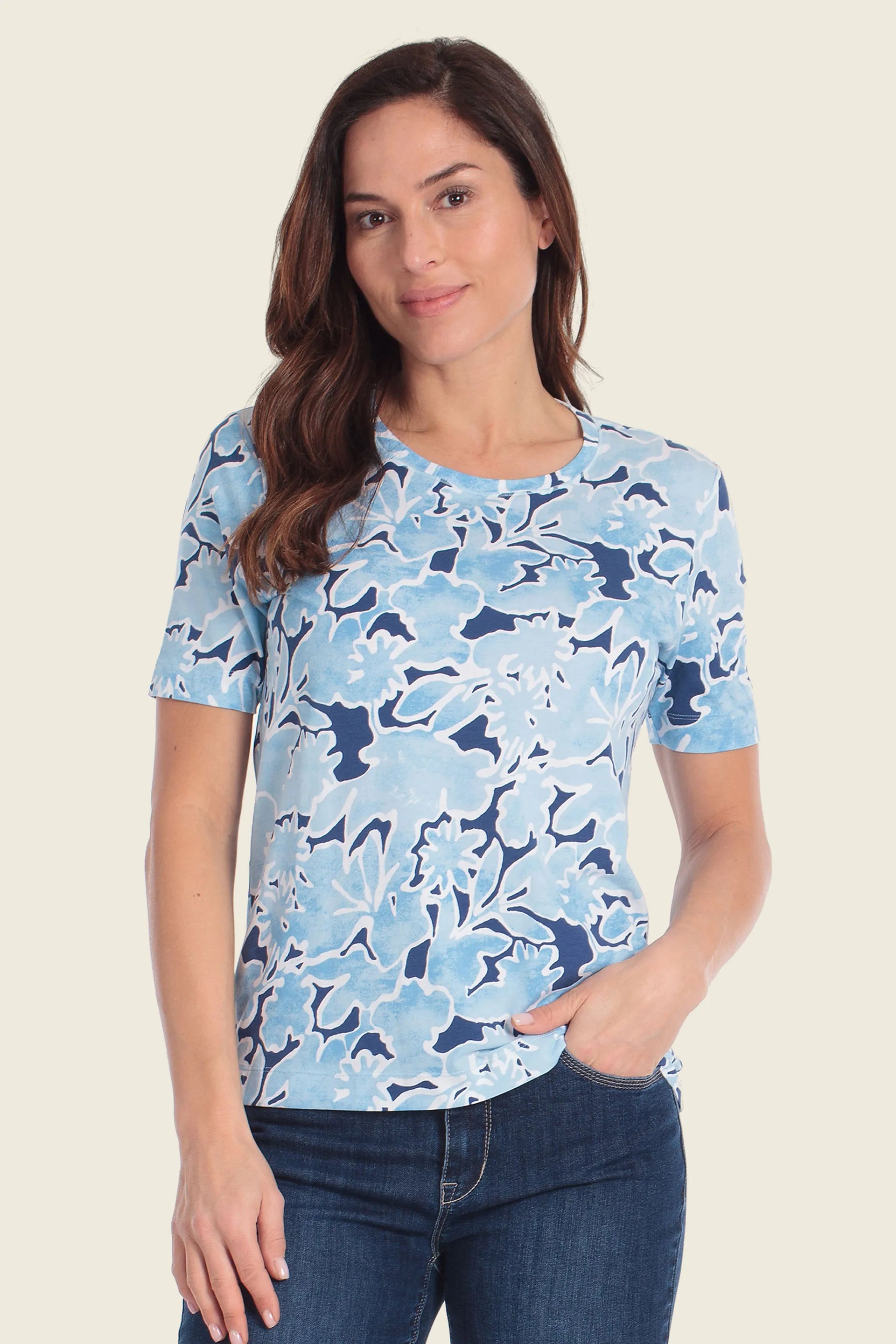 Gerry Weber Blue Flower Print 0 All Over Printed T-Shirt SKU: N61765_637 Image 01