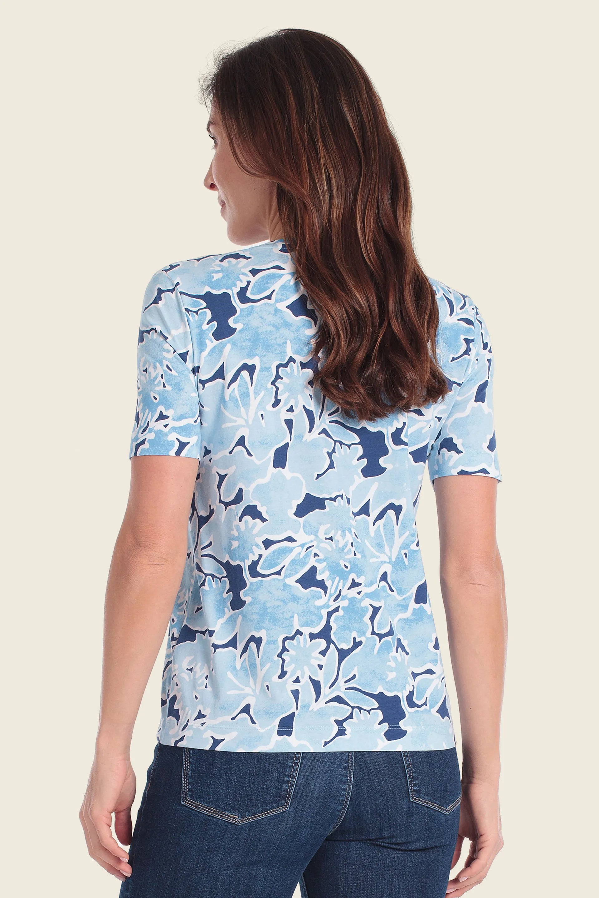 Gerry Weber Blue Flower Print 0 All Over Printed T-Shirt SKU: N61765_637 Image 02