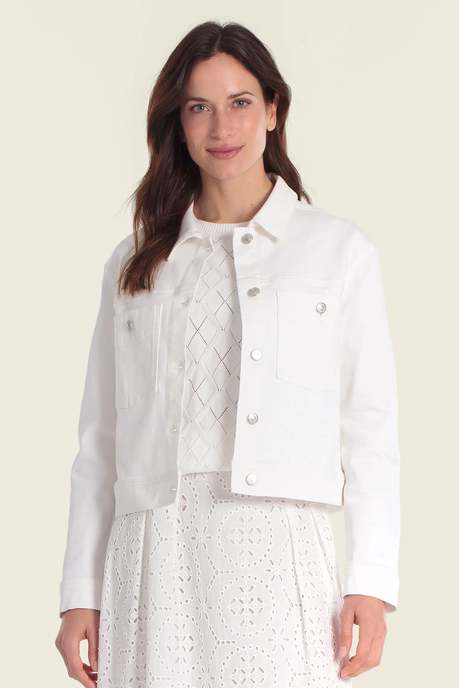 Gerry Weber White 0 White Cropped Denim Jacket SKU: N62164_102 Image 01