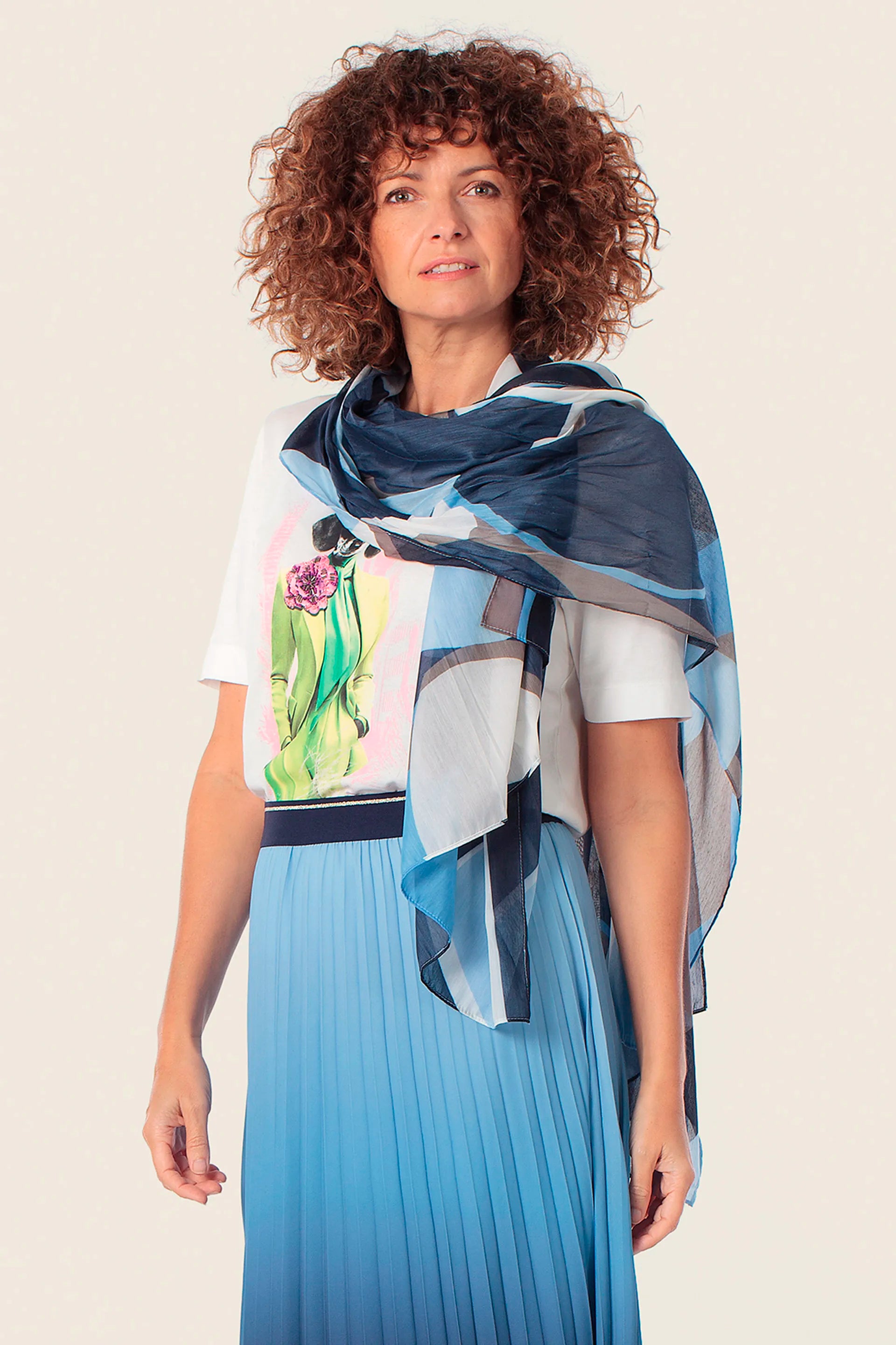 Gerry Weber Blue Lagoon 0 Patterned Silk Scarf SKU: N63801_313 Image 01