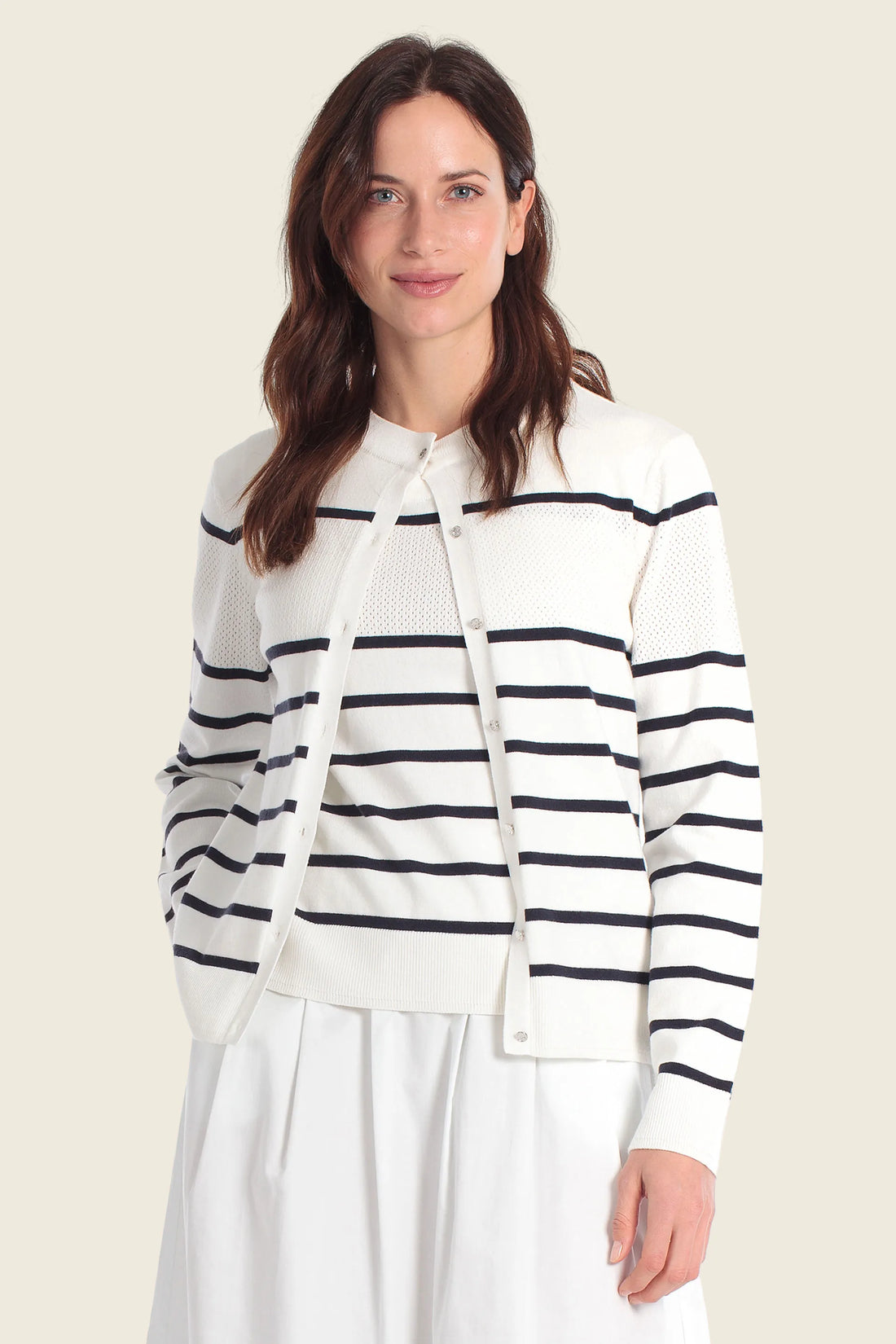 Gerry Weber Blue White Stripe Women Knitted Jacket SKU: N64838_646 Image 01
