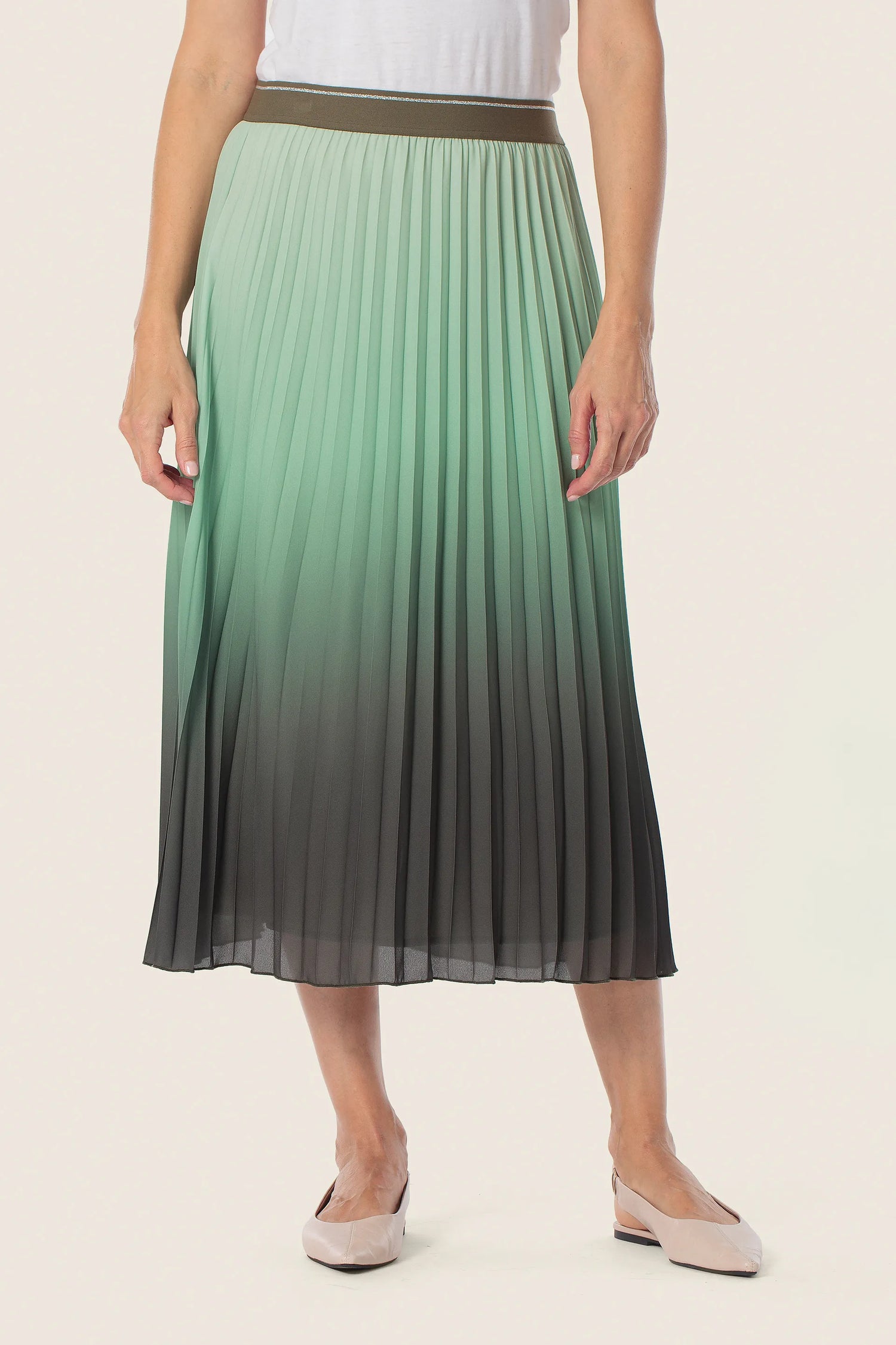 Gerry Weber Green Khaki 0 Ombre Pleated Midi Skirt SKU: N65683_155 Image 01