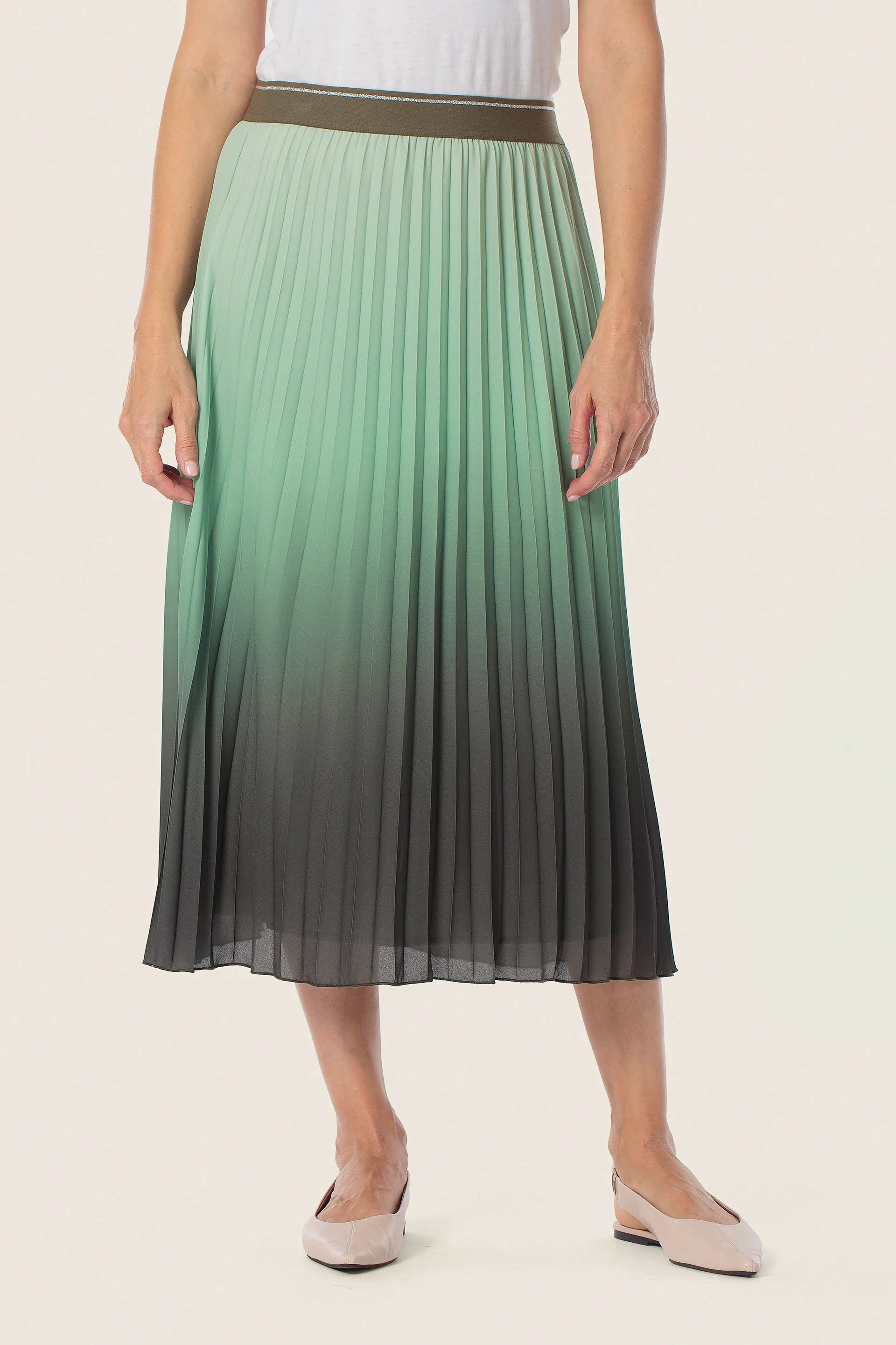 Gerry Weber Green Khaki 0 Ombre Pleated Midi Skirt SKU: N65683_155 Image 01