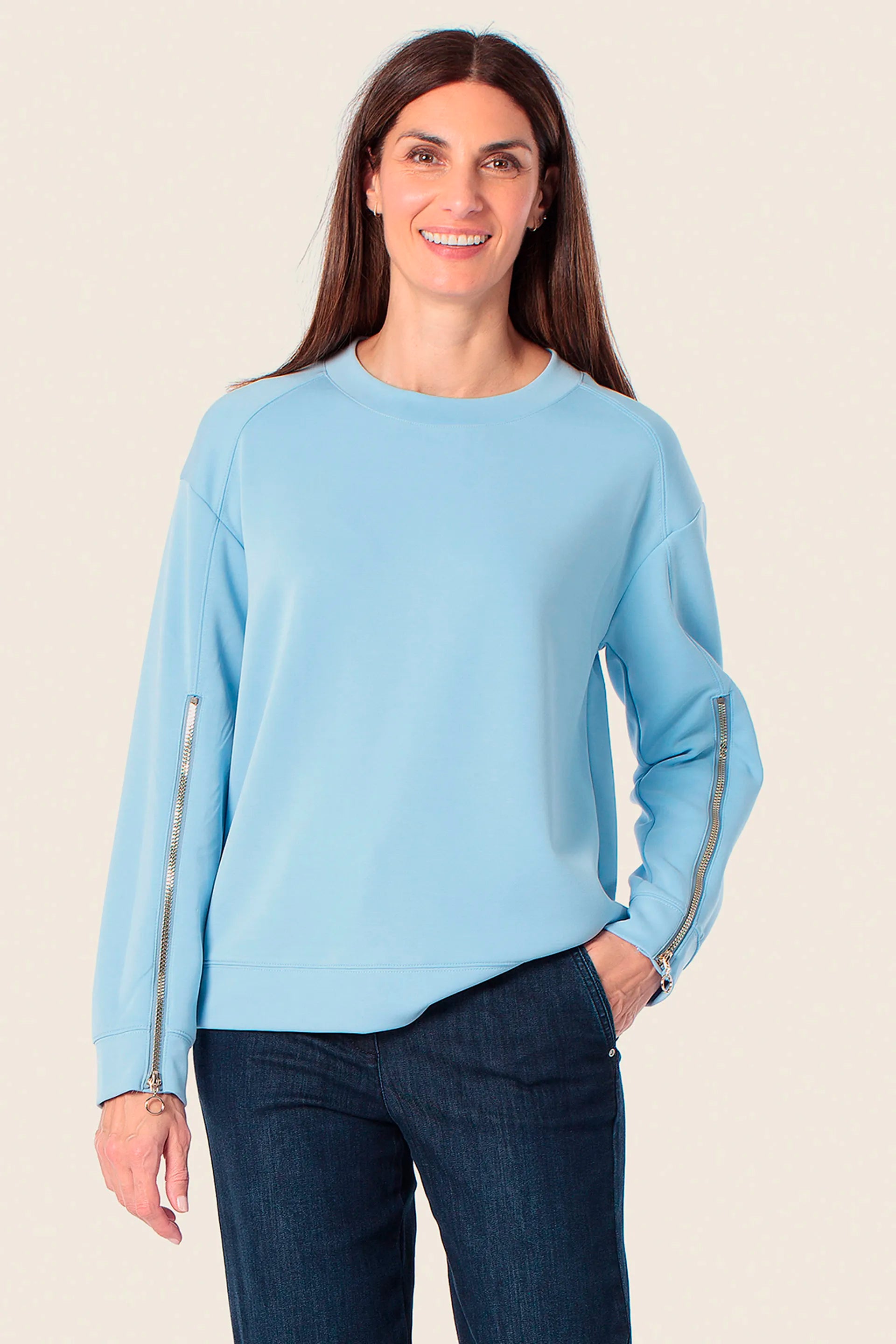 Gerry Weber Blue Sky 0 Blue Sweatshirt With Sleeve Zippers SKU: N66000_125 Image 01
