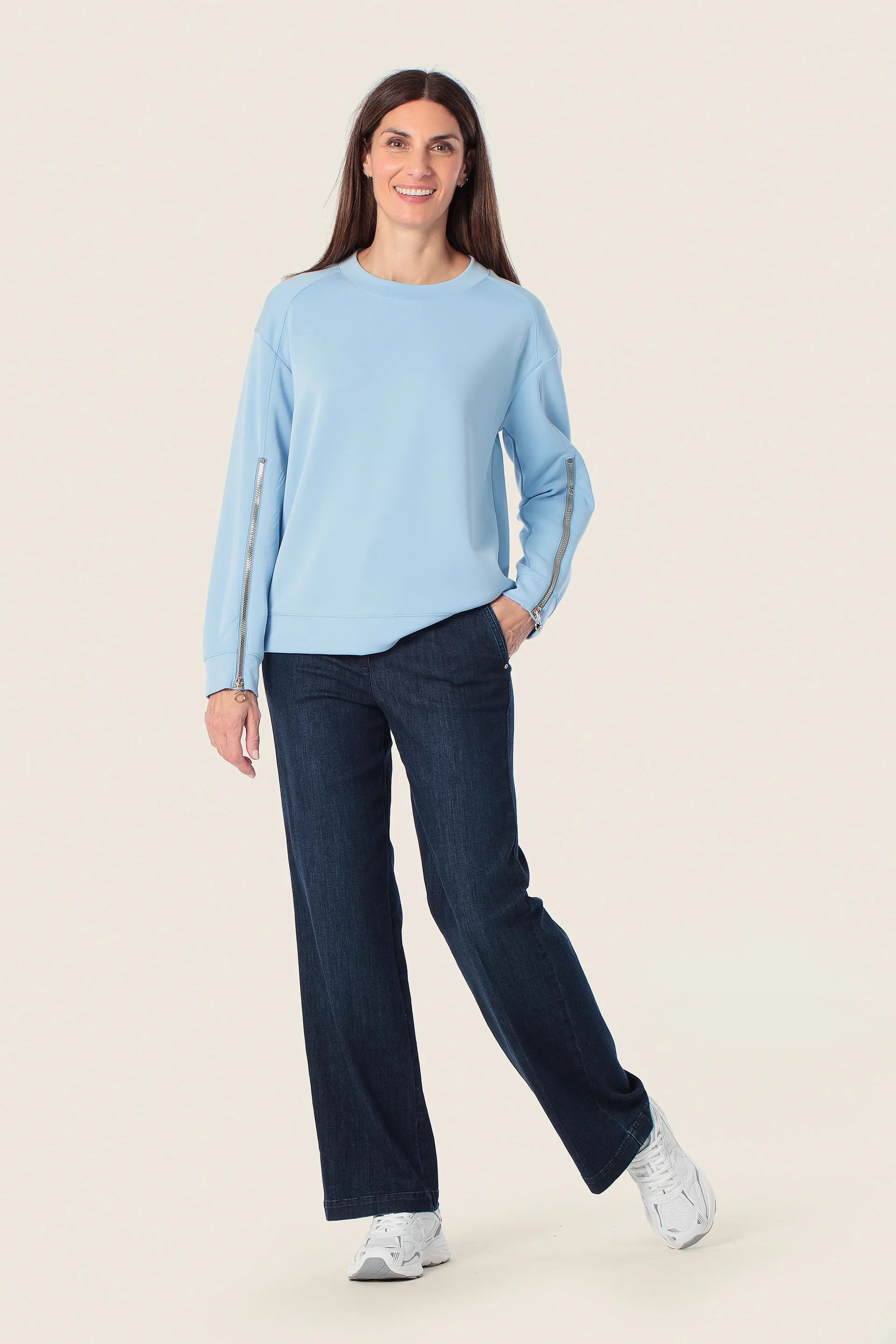 Gerry Weber Blue Sky 0 Blue Sweatshirt With Sleeve Zippers SKU: N66000_125 Image 03