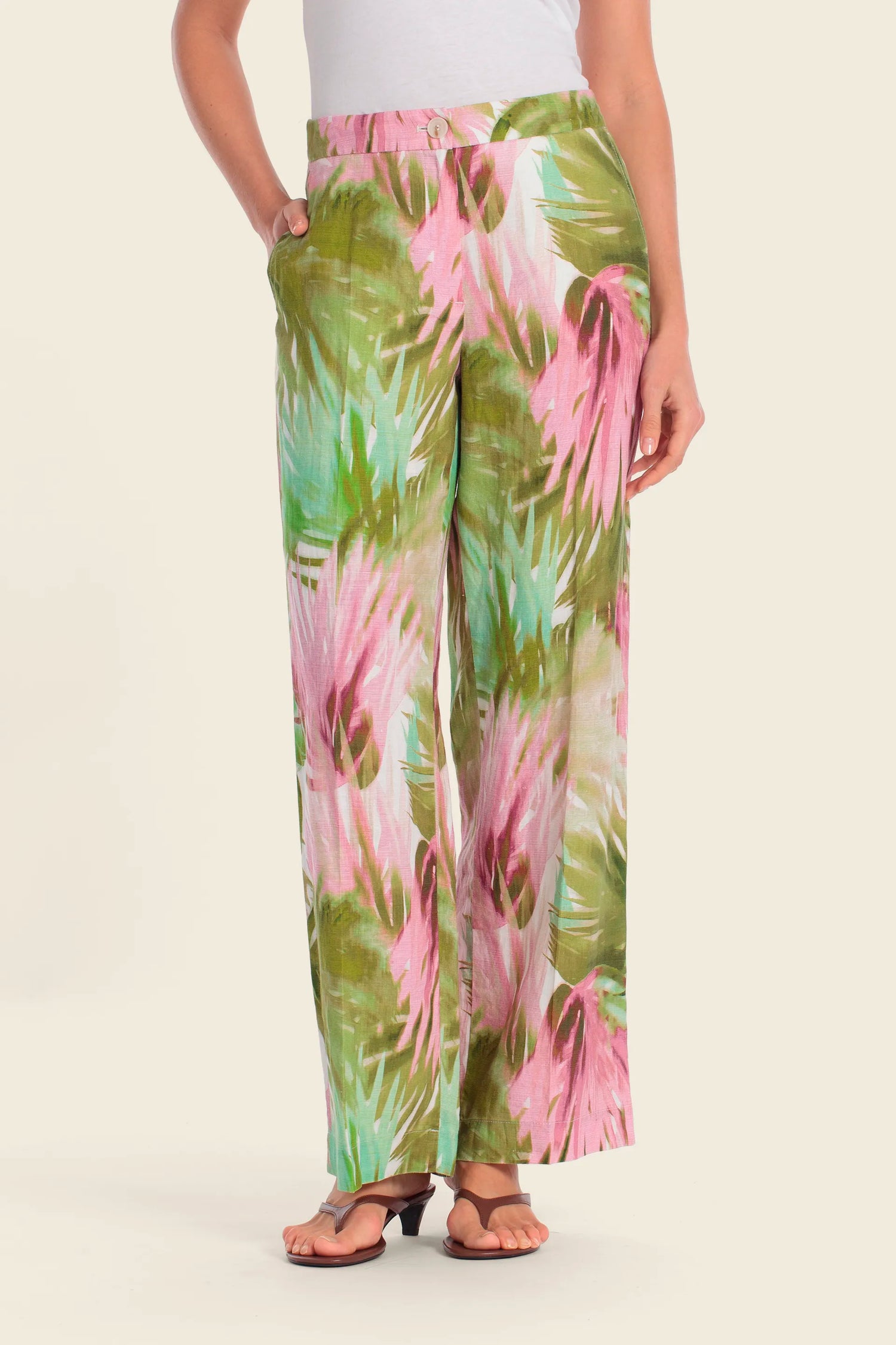 Gerry Weber Palm Print 0 Printed Slip On Trousers SKU: N67014_630 Image 01
