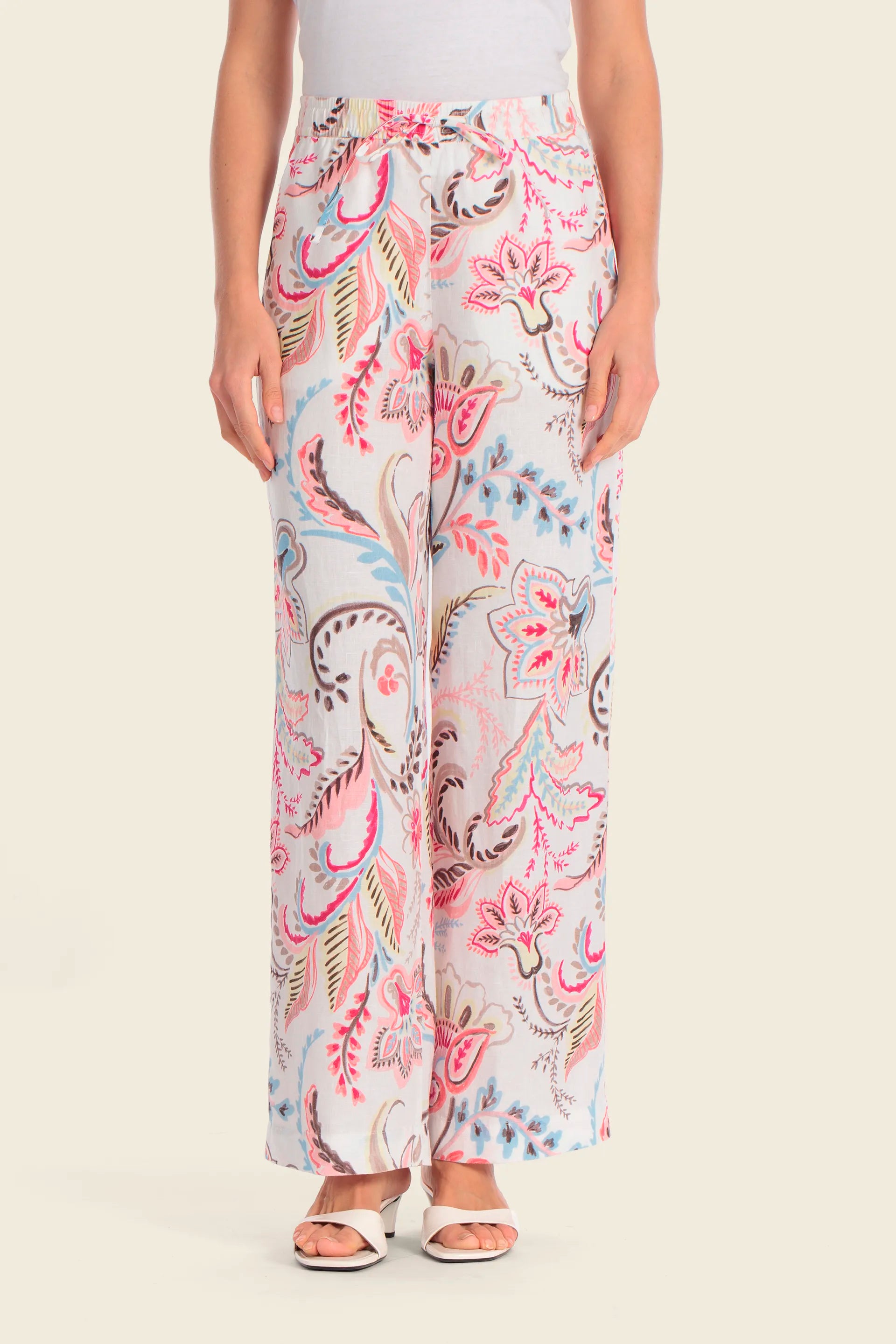 Gerry Weber Flowers &amp; Leaves White Print 0 Printed Slip On Trousers SKU: N67020_676 Image 01