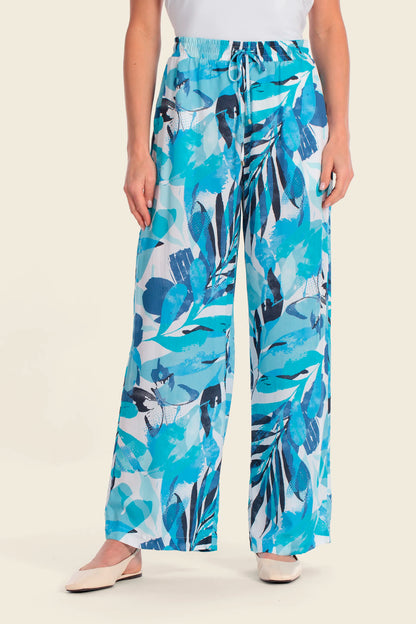 Gerry Weber Butterfloral Blue Print 0 Printed Slip On Trousers SKU: N67098_643 Image 01