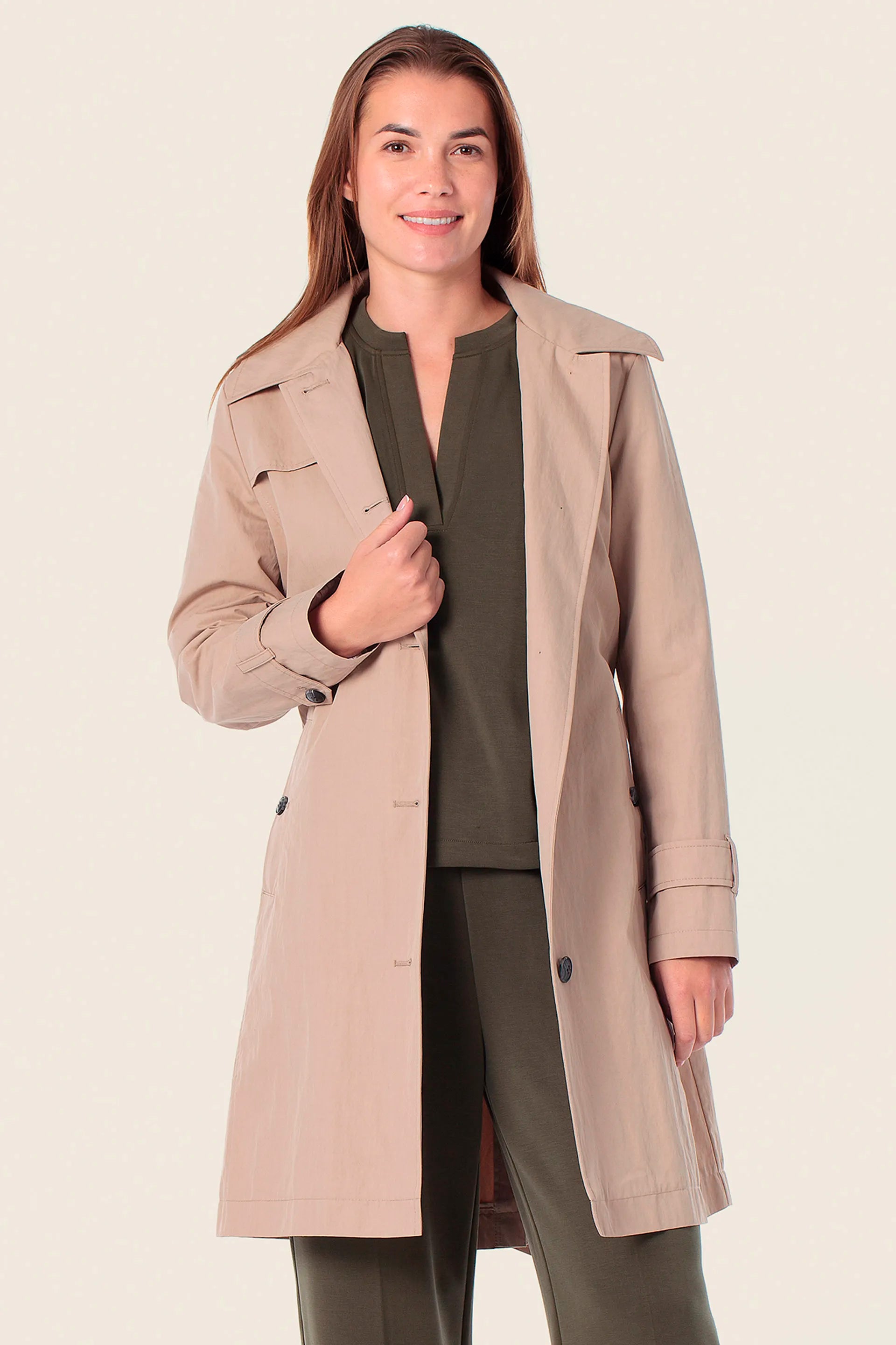 Gerry Weber Beige Camel 0 Long Beige Trench Coat SKU: N68204_144 Image 01