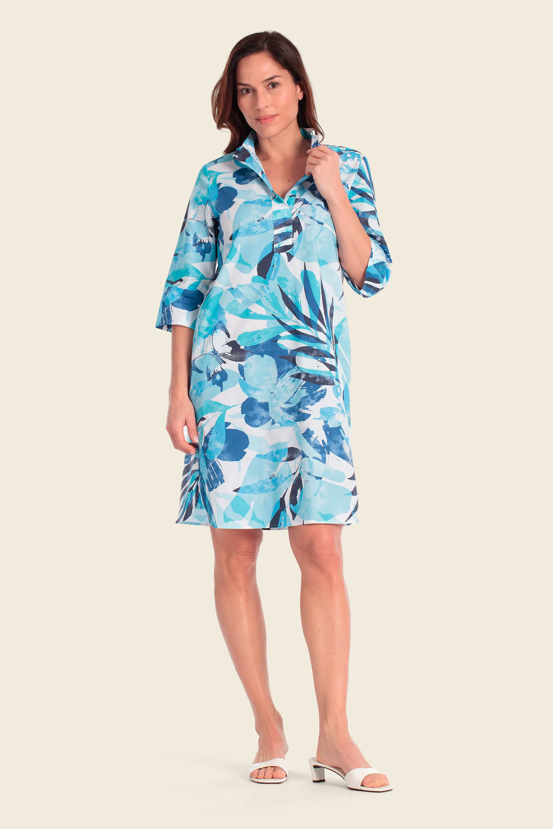 Gerry Weber Butterfloral Blue Print 0 Shirt Style Printed Dress SKU: N68531_643 Image 01
