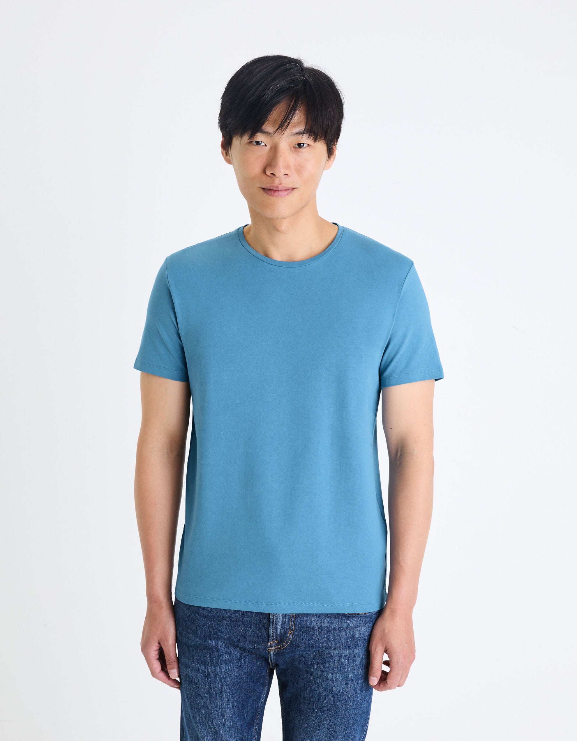 Slim-Neck Stretch Cotton T-Shirt_01