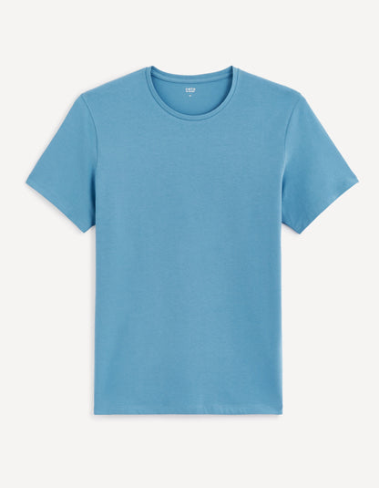 Round-Neck Stretch Cotton T-Shirt_NEUNIR_BLEU DUR_02