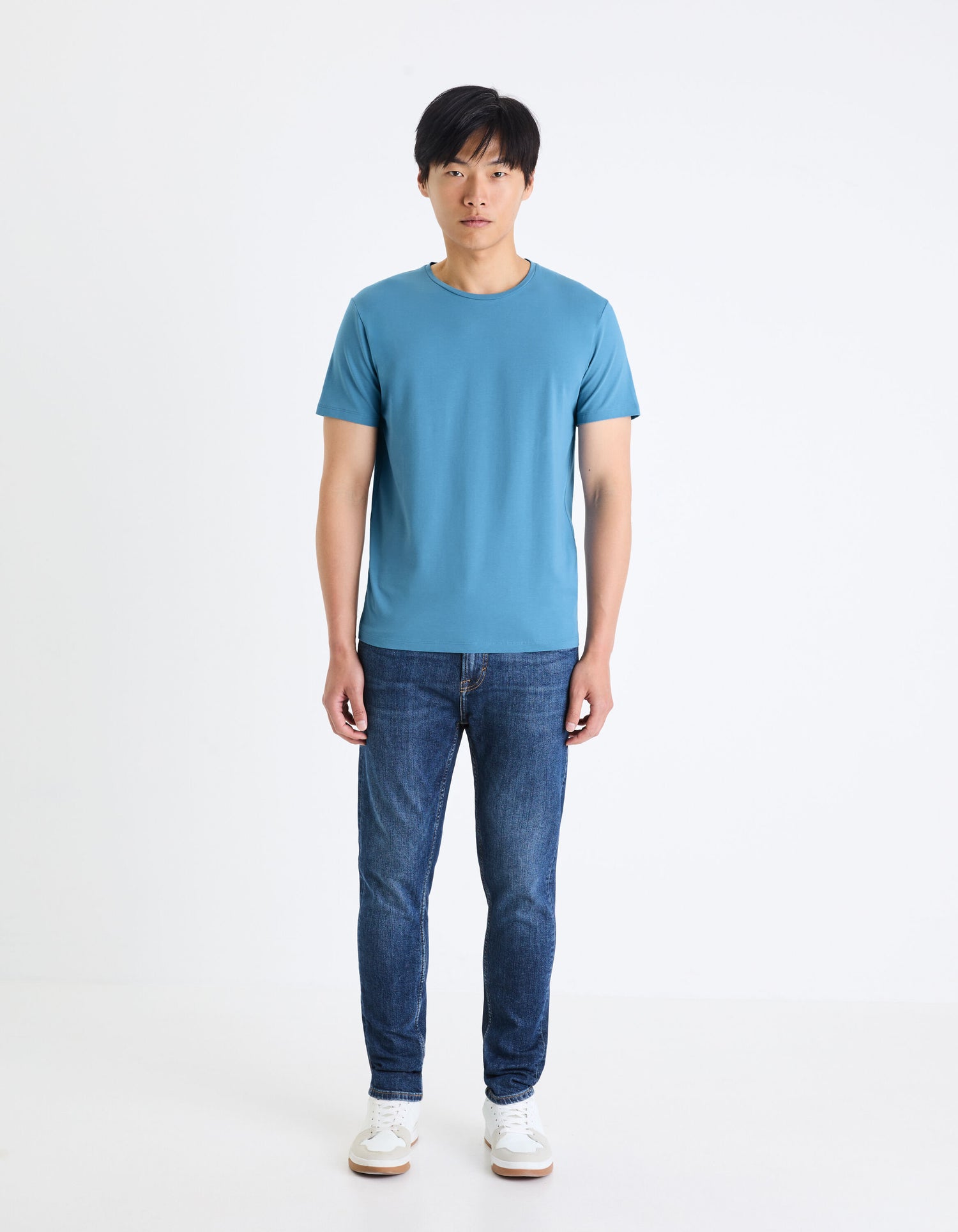 Round-Neck Stretch Cotton T-Shirt_NEUNIR_BLEU DUR_03