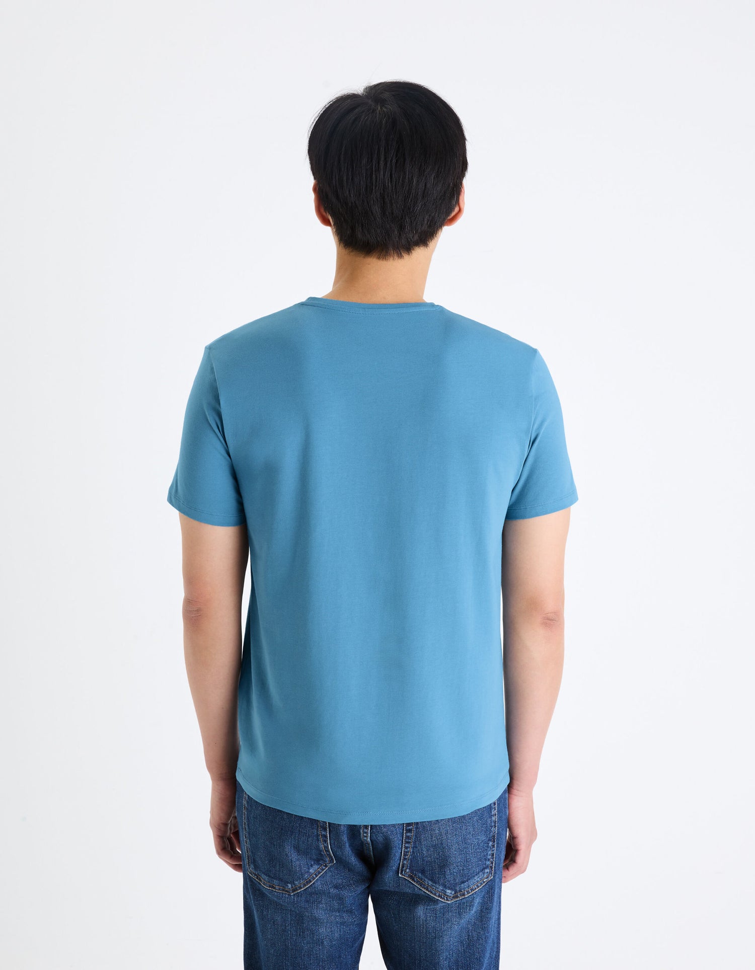 Round-Neck Stretch Cotton T-Shirt_NEUNIR_BLEU DUR_04