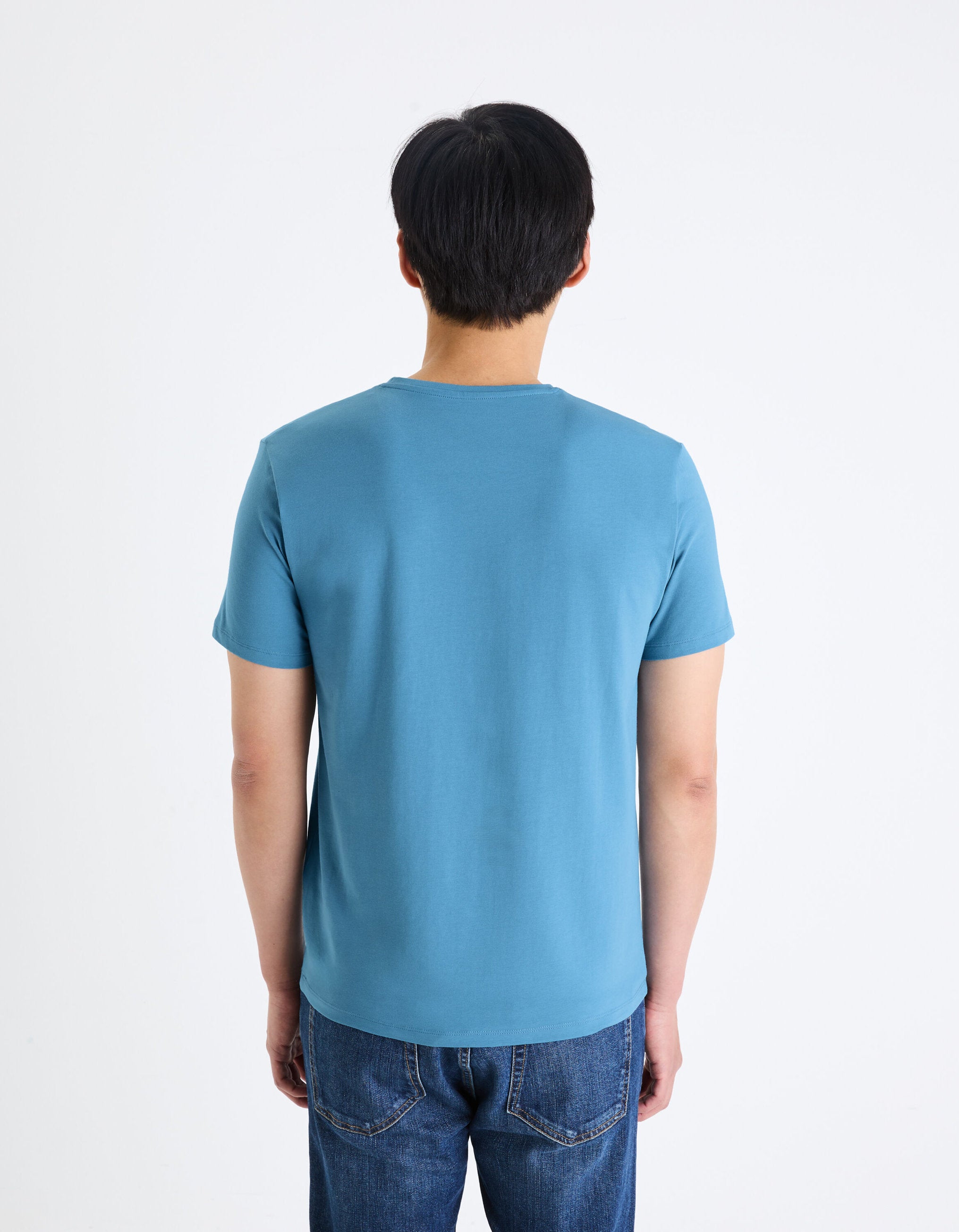 Round-Neck Stretch Cotton T-Shirt_NEUNIR_BLEU DUR_04