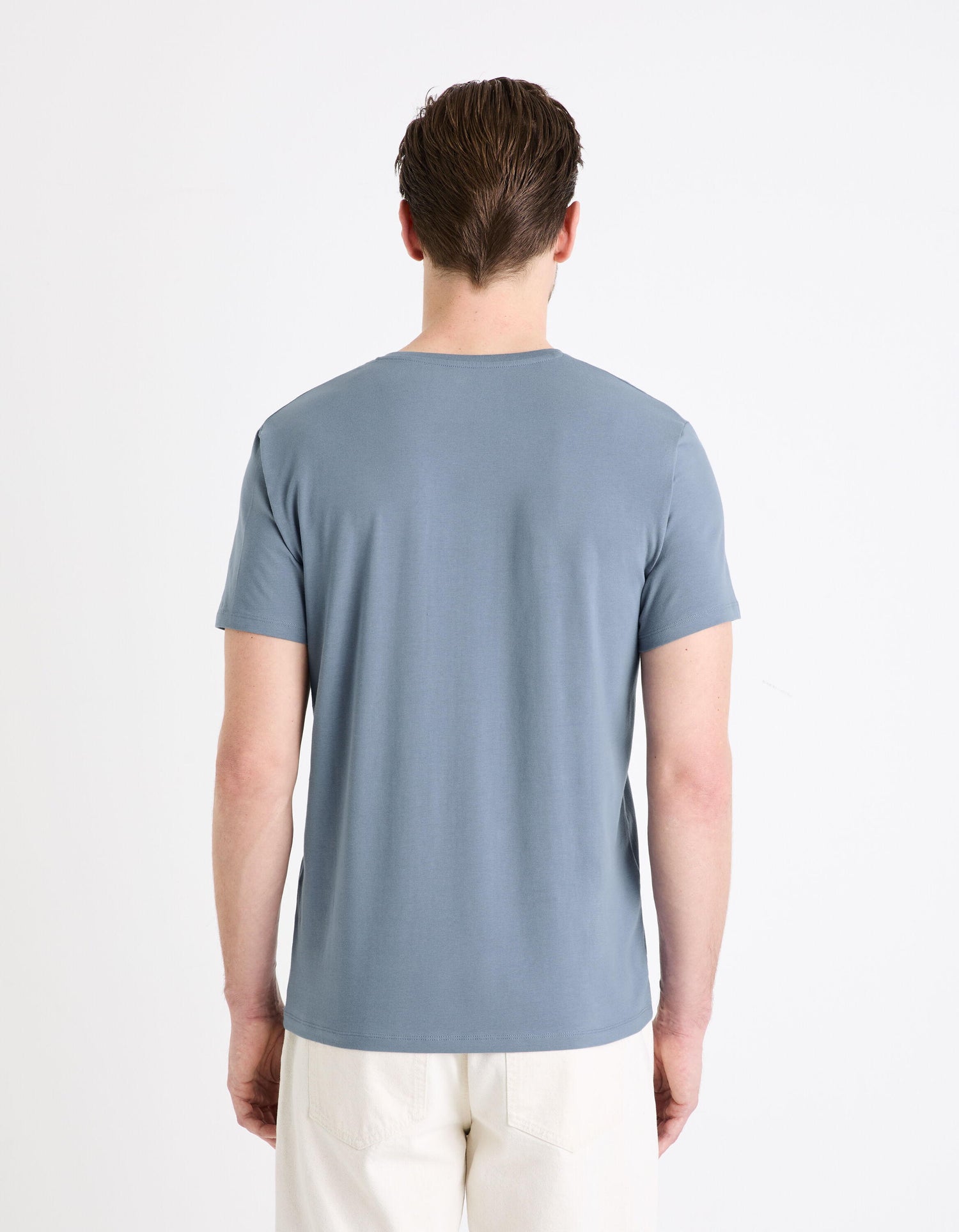 Slim Stretch V-Neck T-Shirt_NEUNIR_BLUE STONE_04