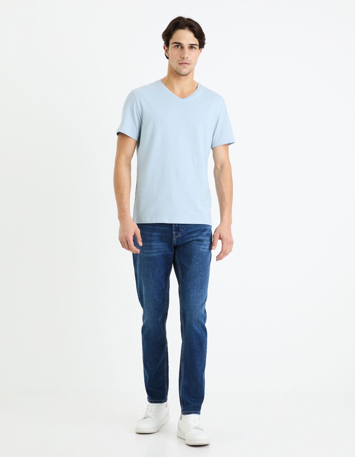 Slim Stretch V-Neck T-Shirt_NEUNIR_LIGHT BLUE 02_02