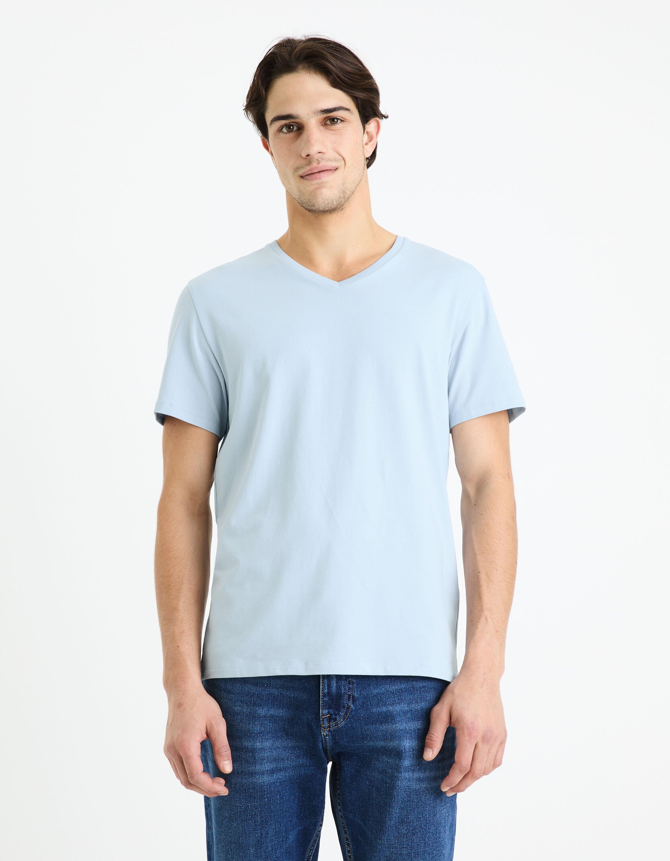 Slim Stretch V-Neck T-Shirt_NEUNIR_LIGHT BLUE 02_03