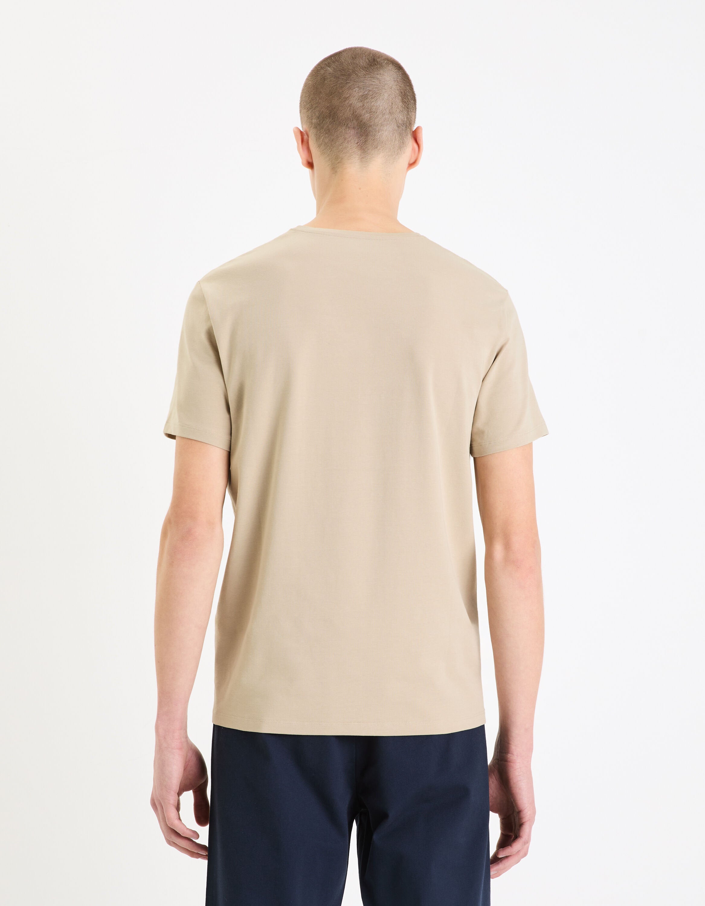 Round-Neck Stretch Cotton T-Shirt_NEUNIR_RAY TAUPE_04