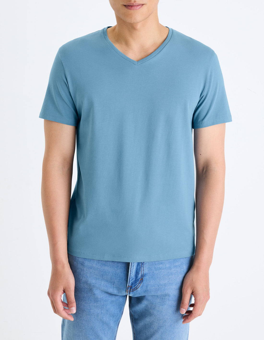 V-Collar Slim T-Shirt In Stretch Cotton_02