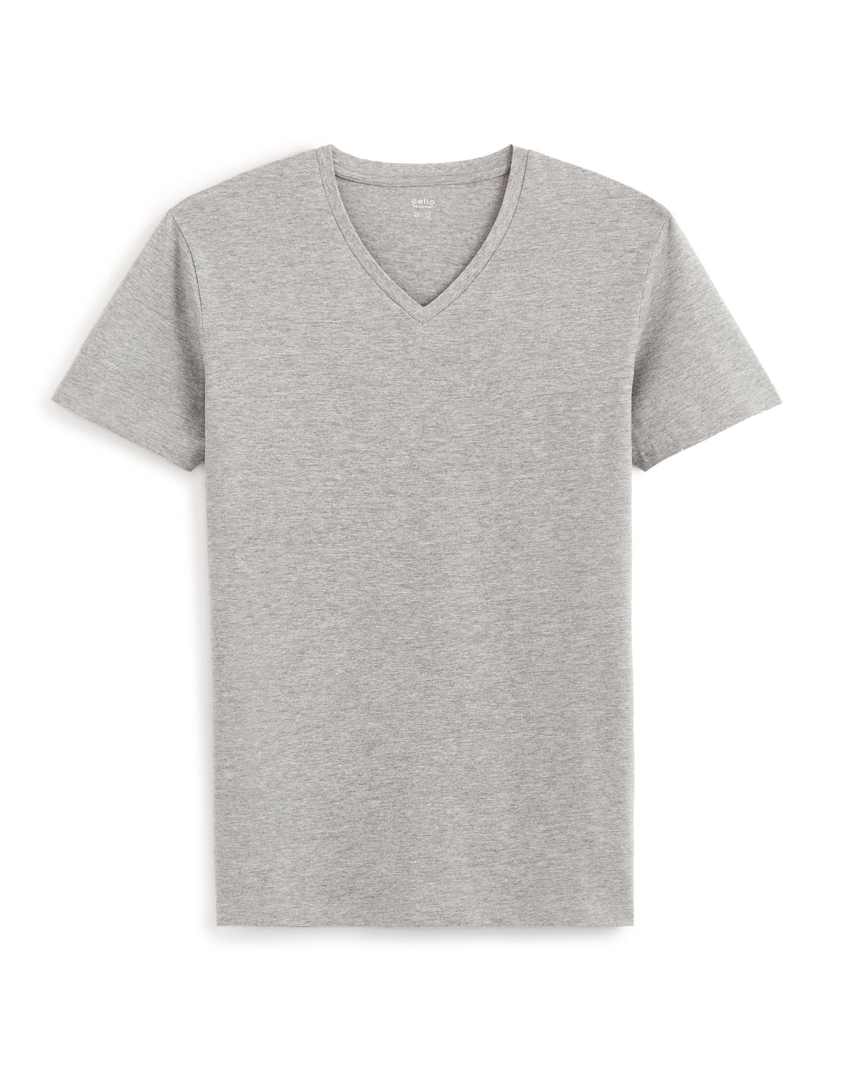 Slim V-Neck T-Shirt In Stretch Cotton - Heather Gray_01