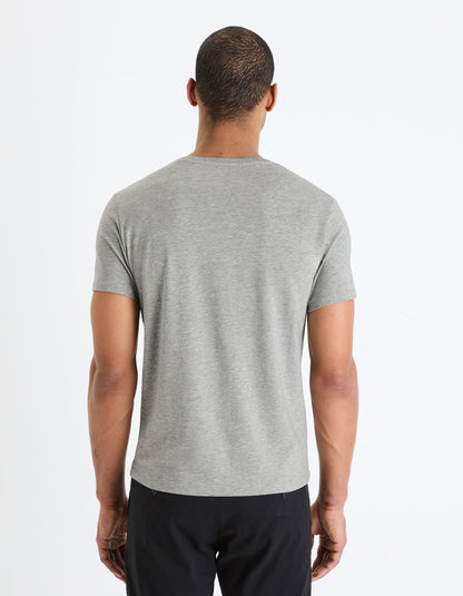 Slim V-Neck T-Shirt In Stretch Cotton - Heather Gray_04