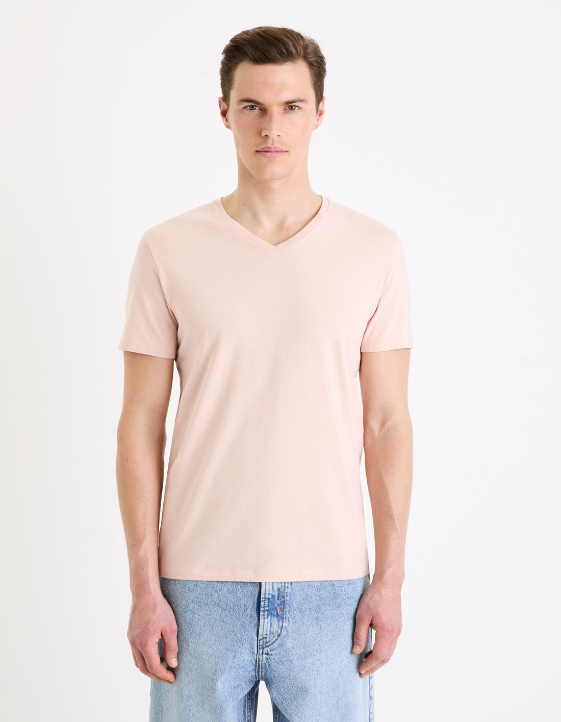 Slim Stretch V-Neck T-Shirt_NEUNIV_LIGHT PINK 01_01