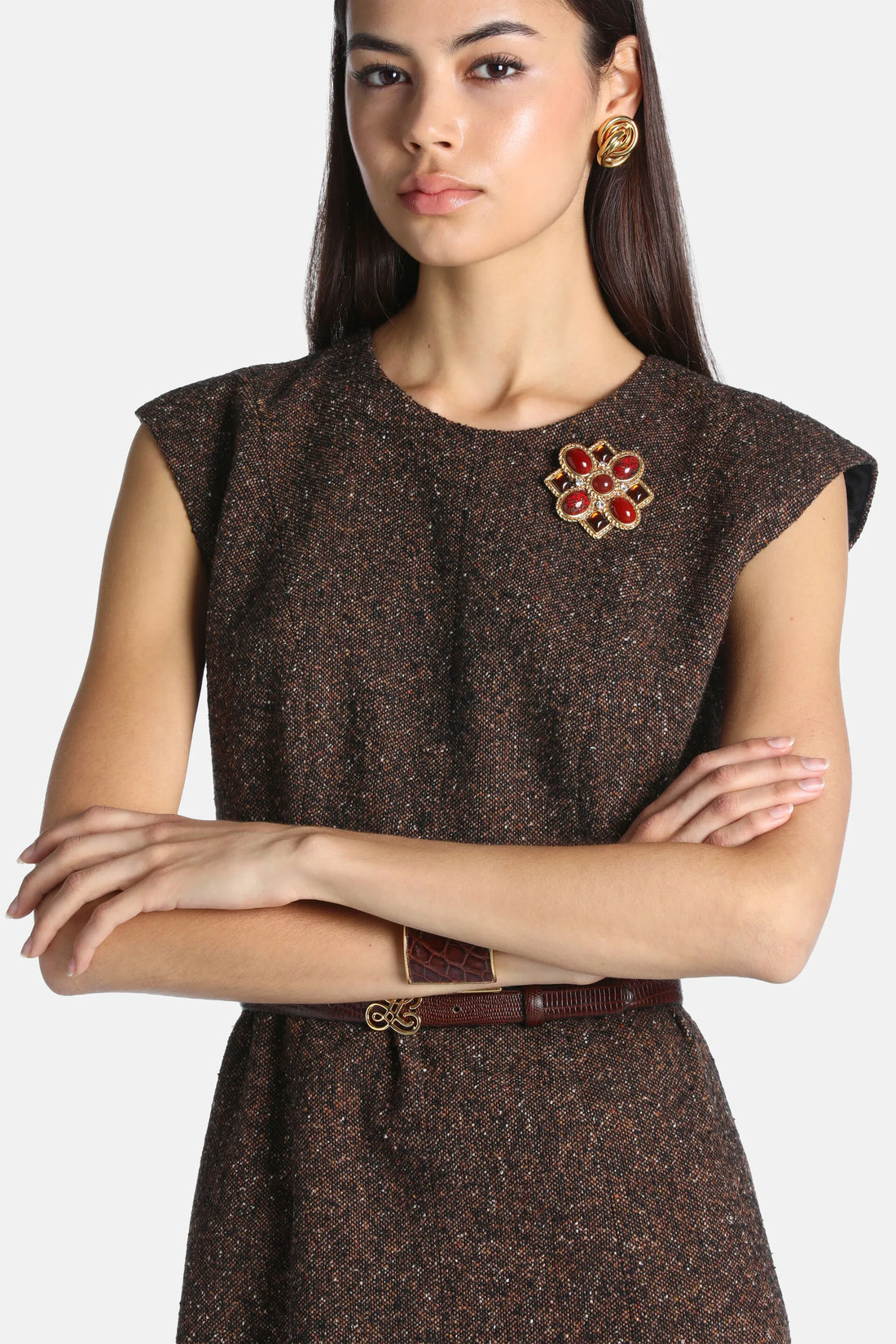 Luisa Spagnoli Rosso/Oro Women Nicolet - Floral-Shaped Brooch SKU: NICOLET_1623 0002 Image 02