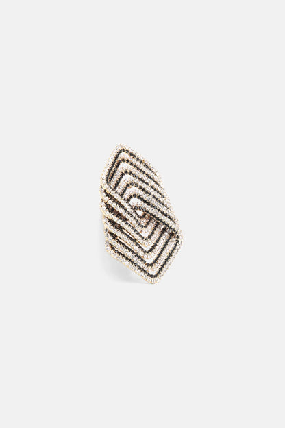 Luisa Spagnoli Nero/Nickel/Oro Women Noematica - Geometric Crystal-Embellished Brooch SKU: NOEMATICA_0101 0001 0002 Image 03