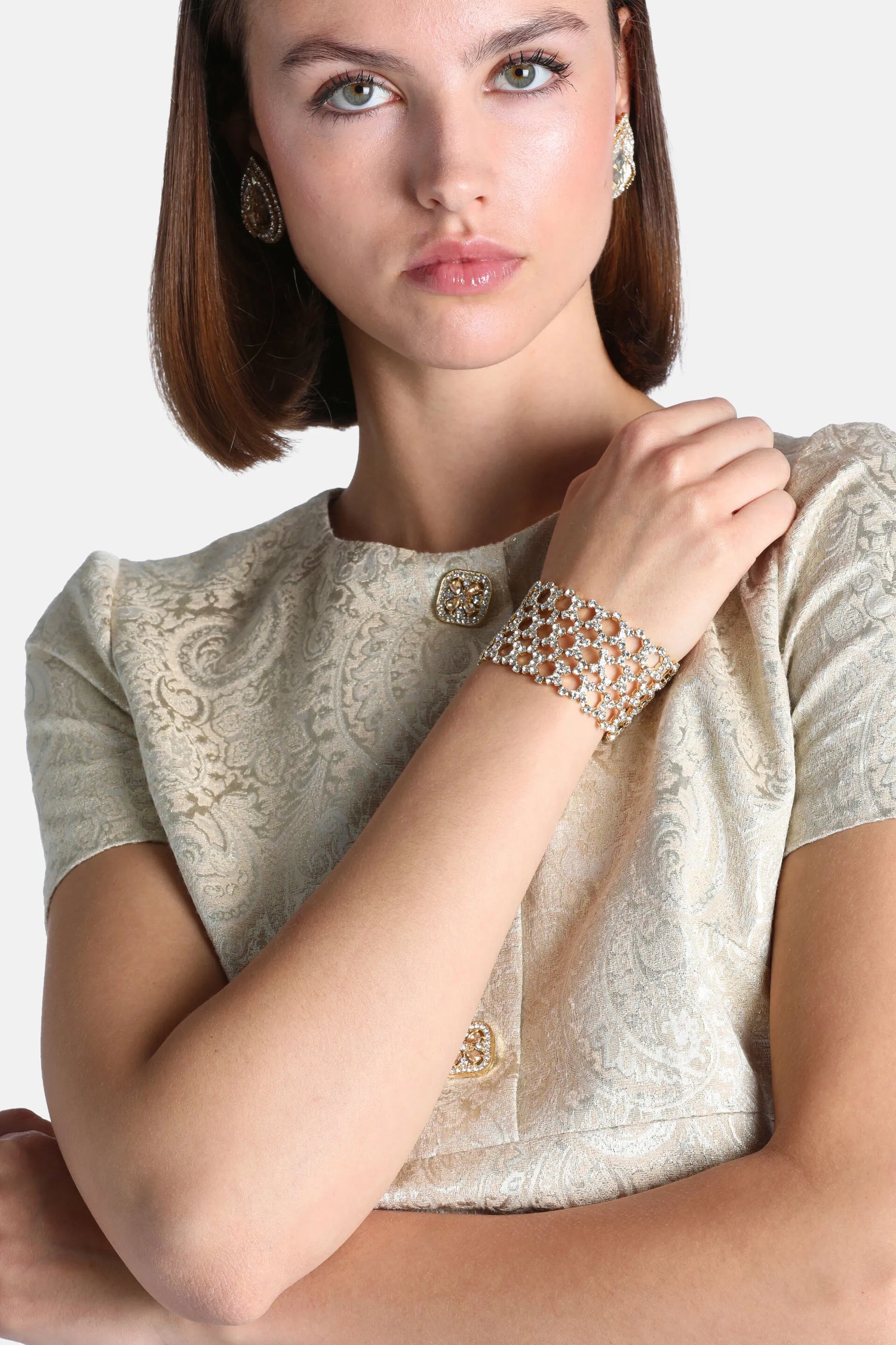 Luisa Spagnoli Nickel/Oro Women Norreni - Rhinestone-Embellished Brass Bracelet SKU: NORRENI_0001 0002 Image 02