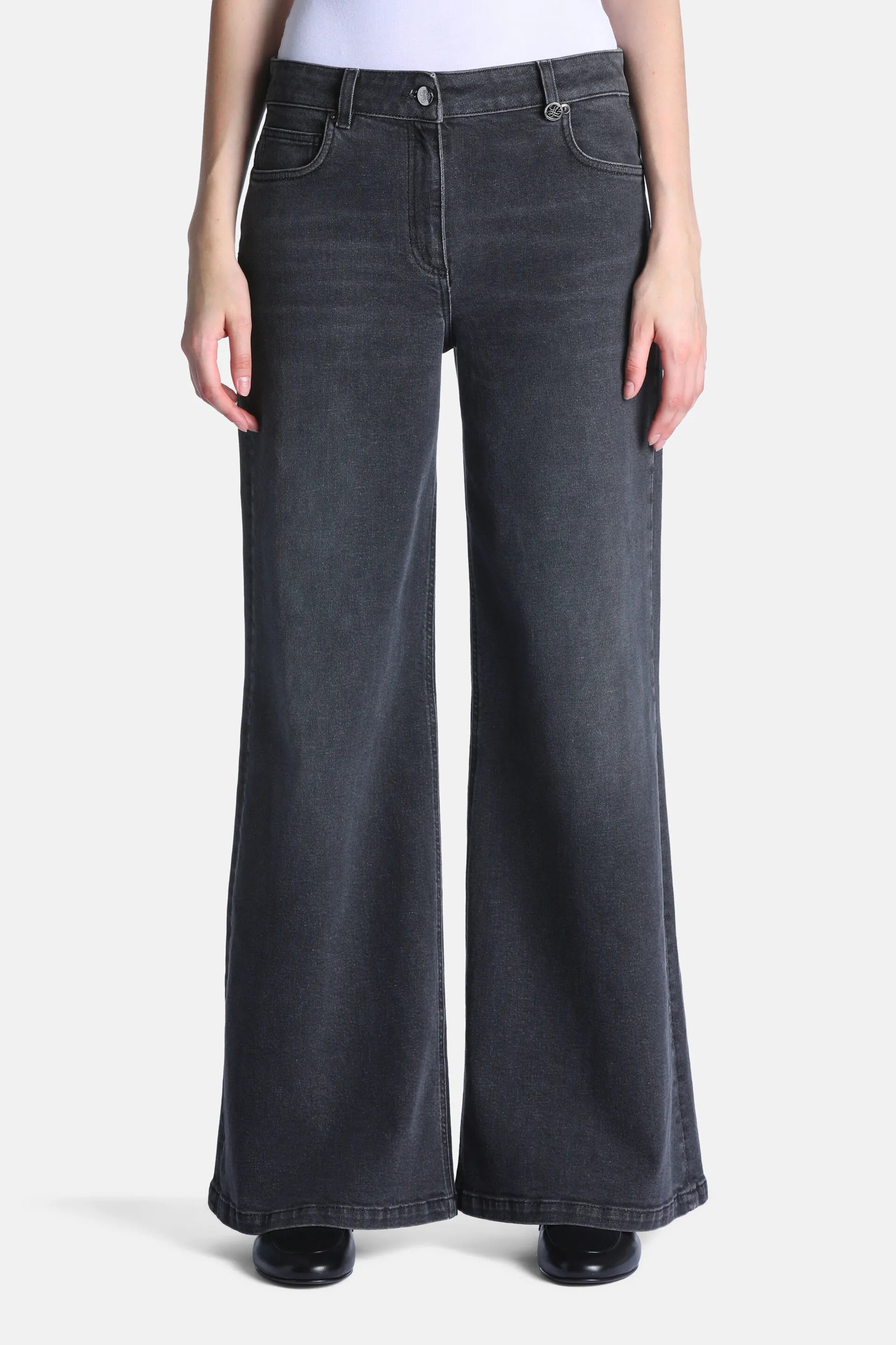 Luisa Spagnoli Grigio Women Olla - Logo-Embellished Wide-Leg Jeans SKU: OLLA_1073 Image 01