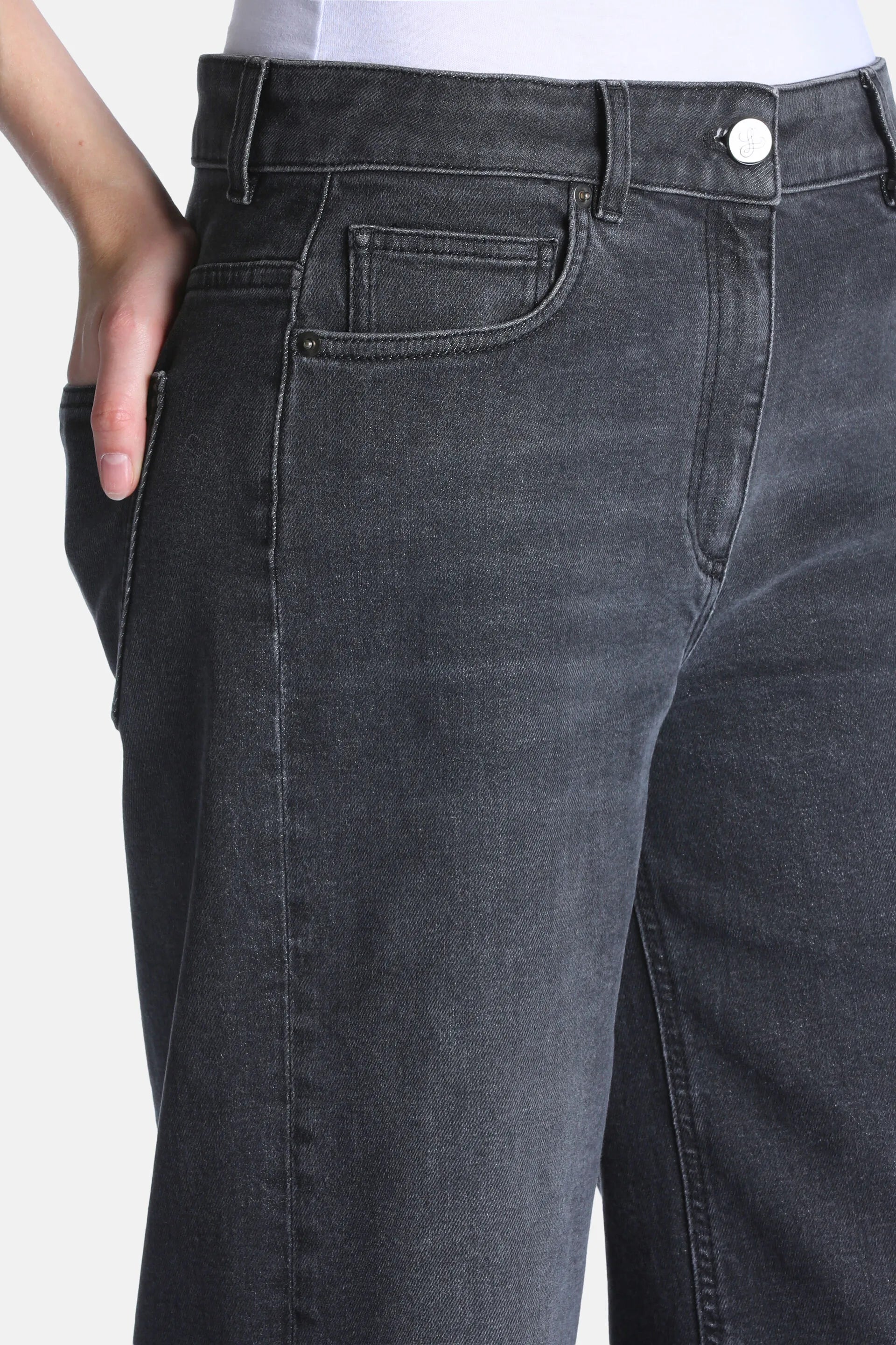 Luisa Spagnoli Grigio Women Olla - Logo-Embellished Wide-Leg Jeans SKU: OLLA_1073 Image 03