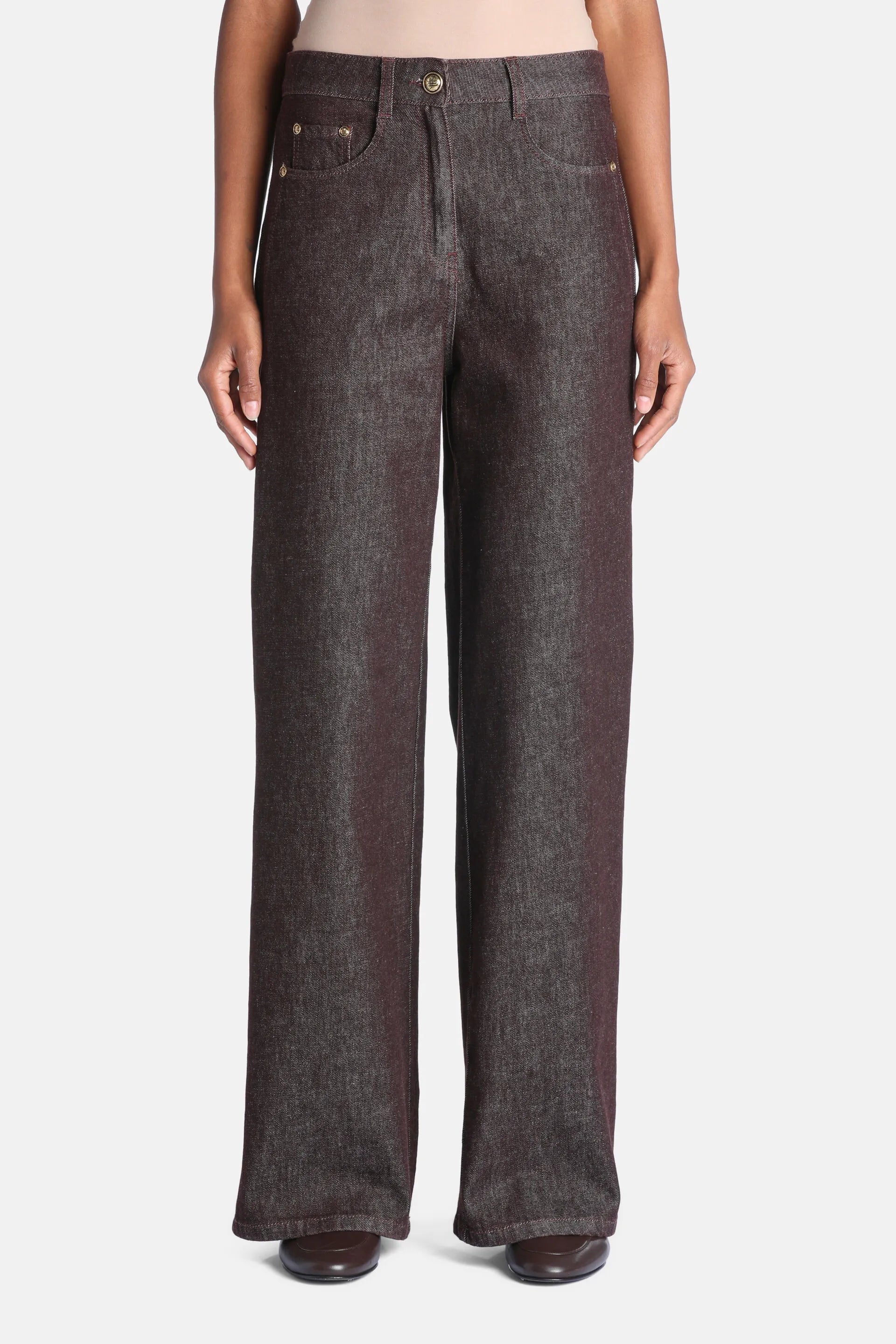 Luisa Spagnoli Marrone Women Opaglio - Regular-Fit Jeans with Heraldic Buttons SKU: OPAGLIO_0927 Image 01