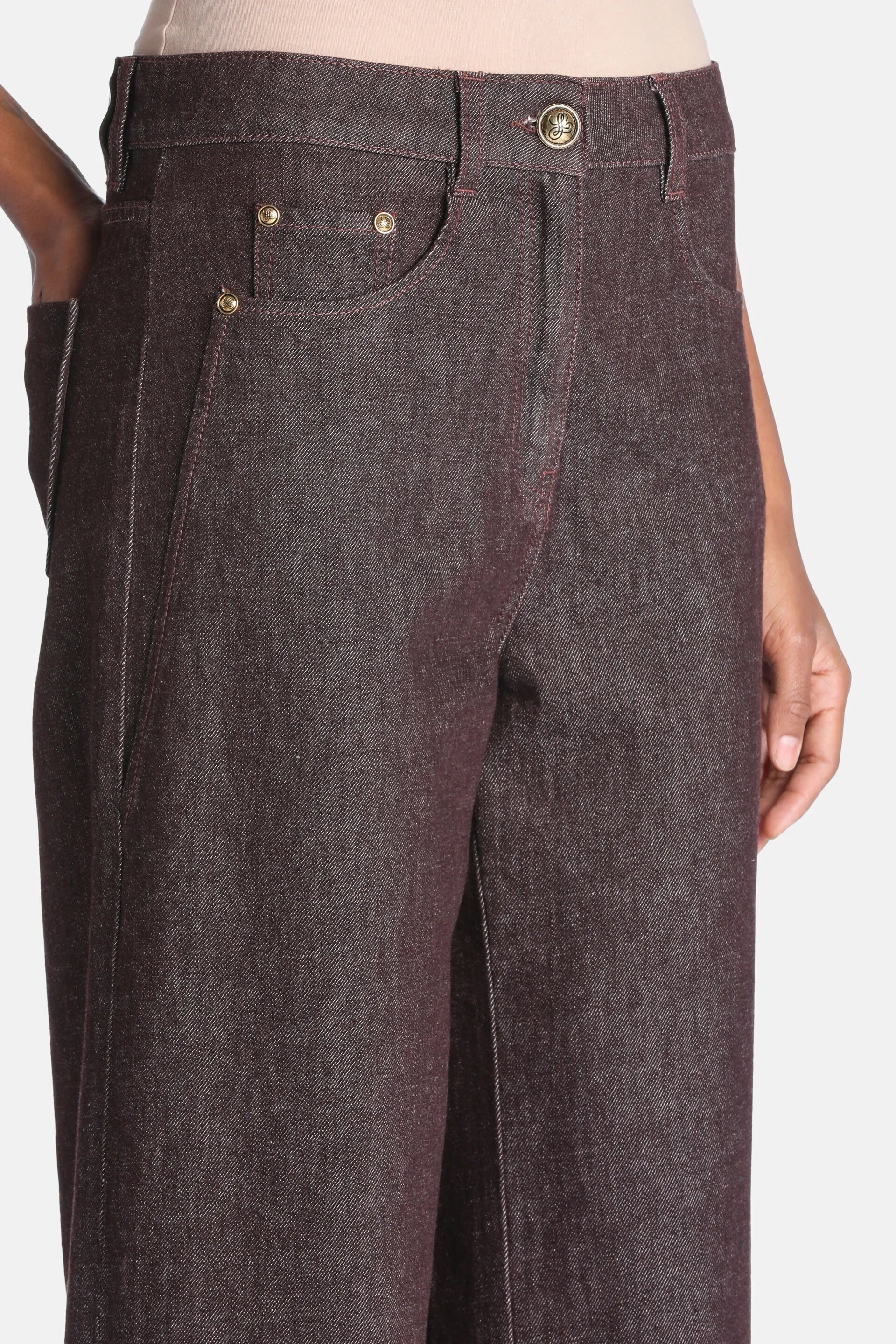Luisa Spagnoli Marrone Women Opaglio - Regular-Fit Jeans with Heraldic Buttons SKU: OPAGLIO_0927 Image 03