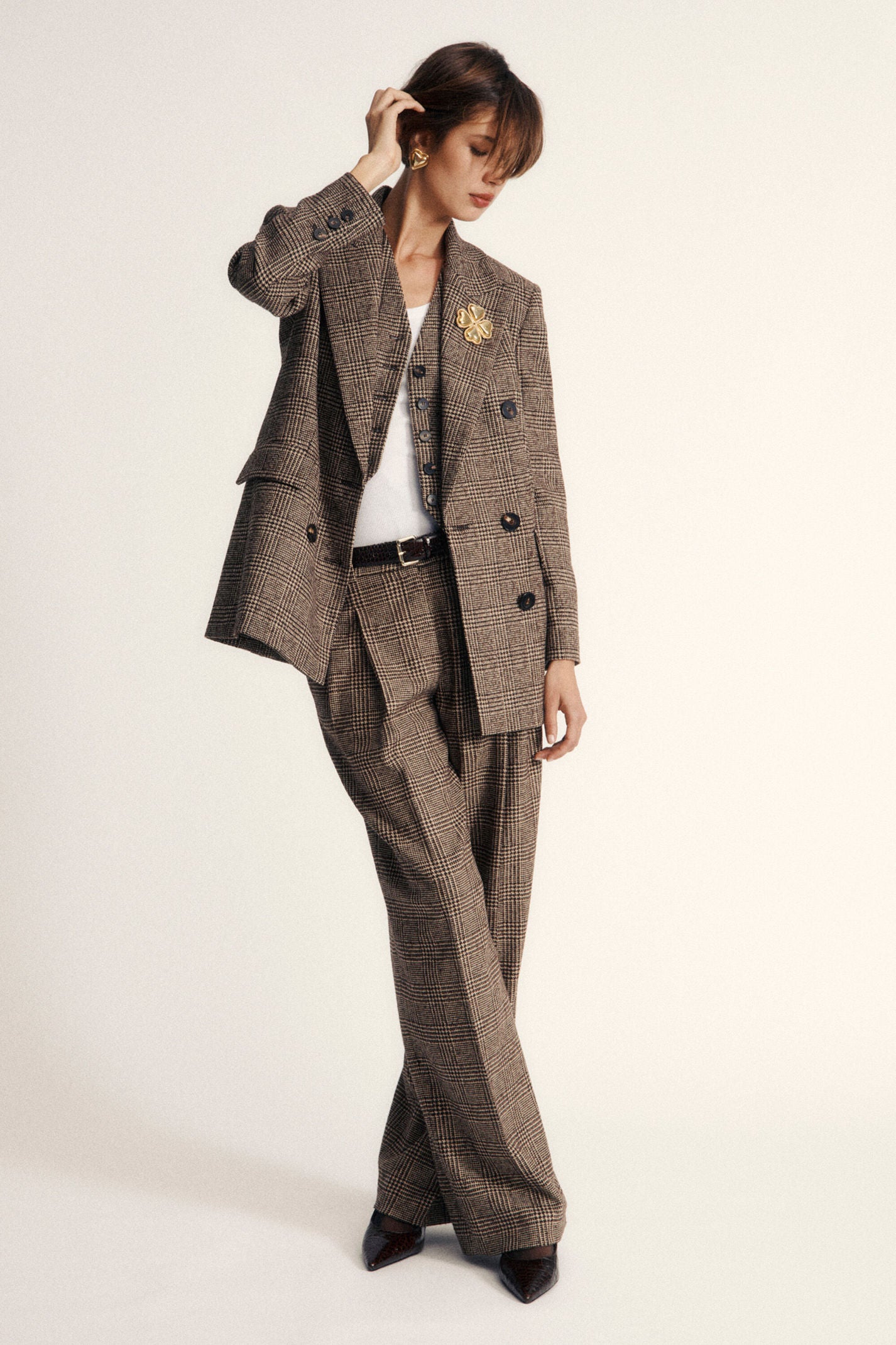 Luisa Spagnoli_Var Marone Beige_Ossana - Houndstooth Trousers_OSSANA_3991_01